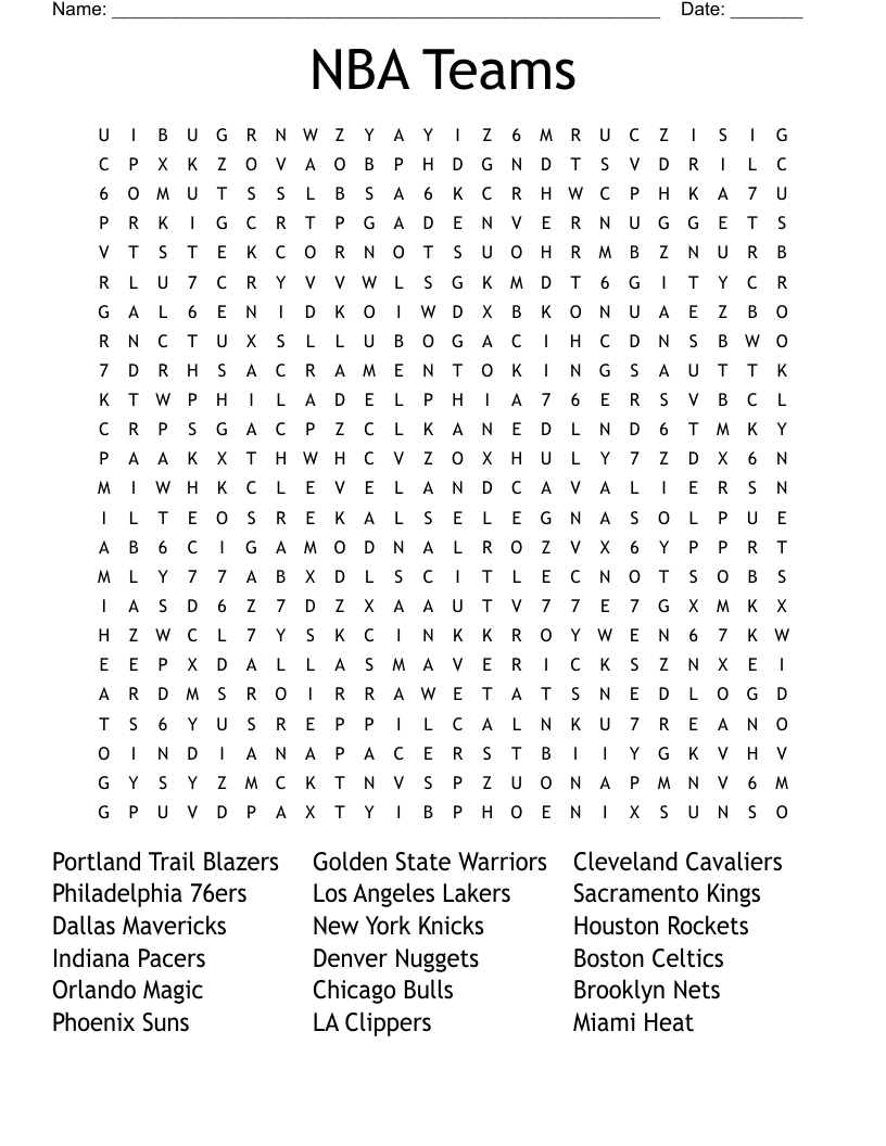 NBA Teams Word Search WordMint