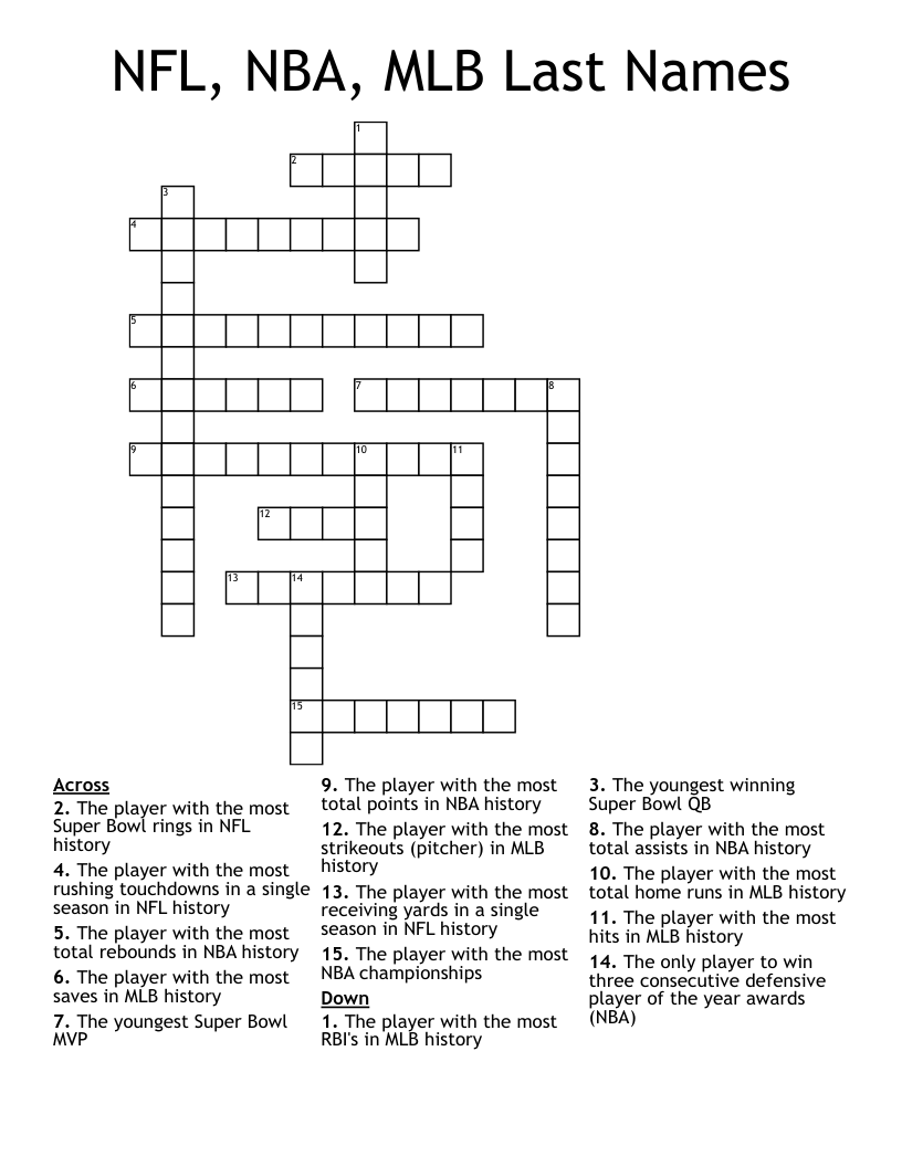 Nfl Player Crossword Puzzle