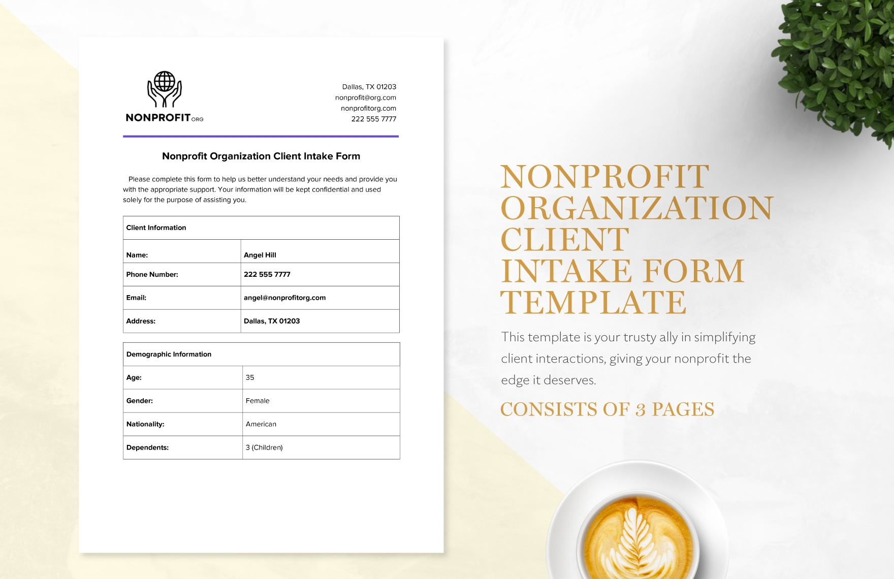 Nonprofit Organization Client Intake Form Template In Word PDF 