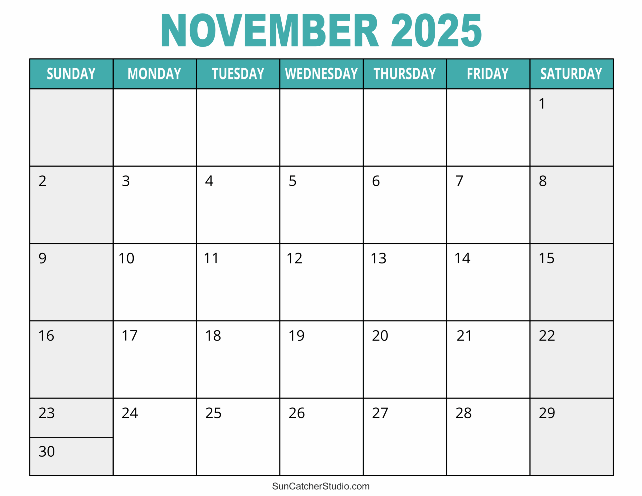 November Calendars Printable