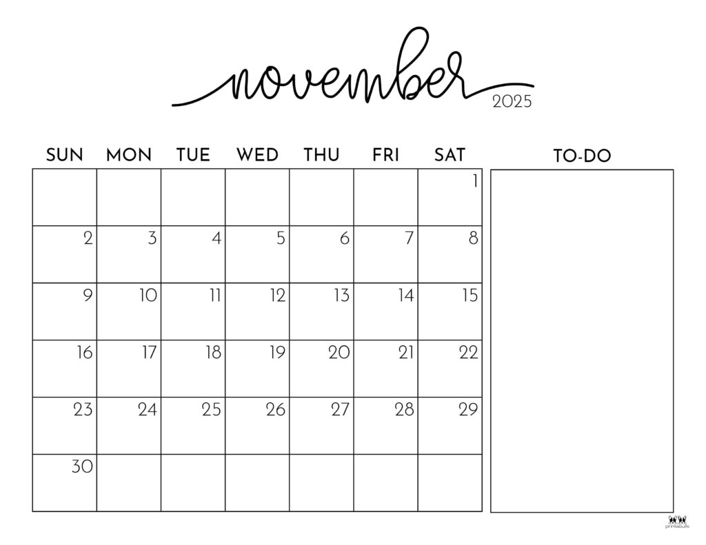 November Through January Printable Calendar