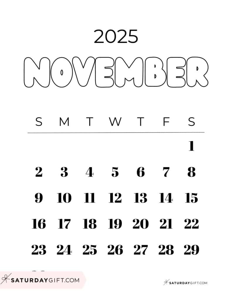 November Calendar Printable Pretty