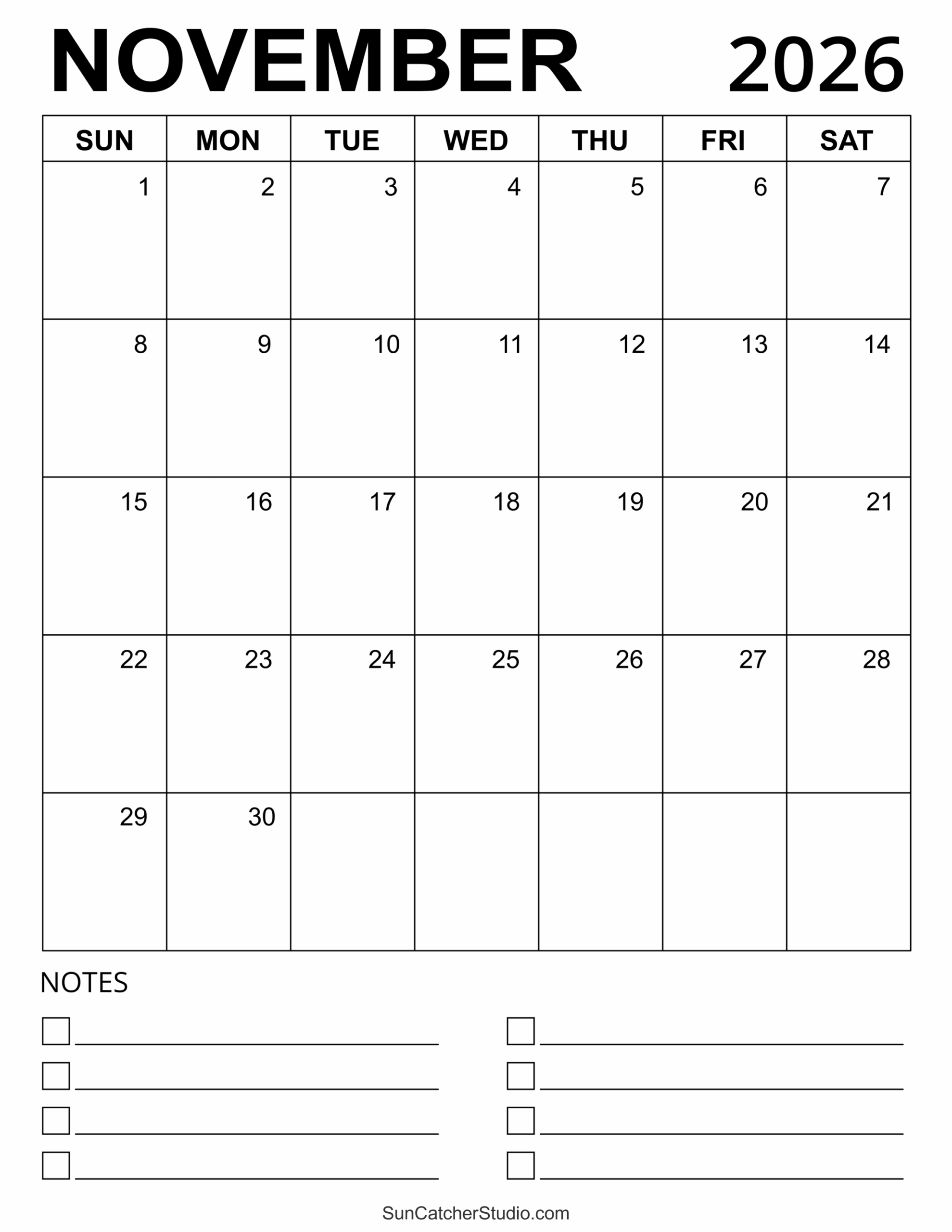 Large November Printable Calendar 2026