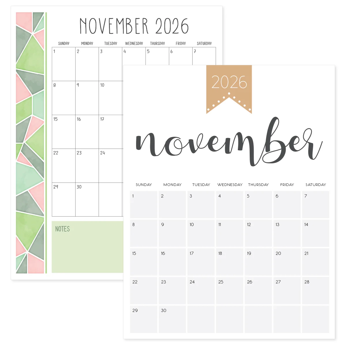 November 2026 Calendar With Notes Printable