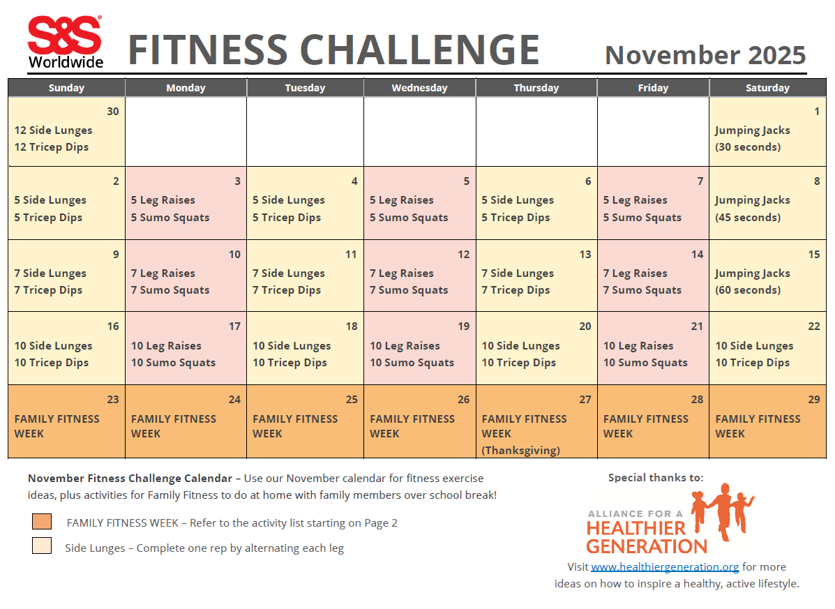 November Printable Fitness Challenge Calendar S amp S Blog