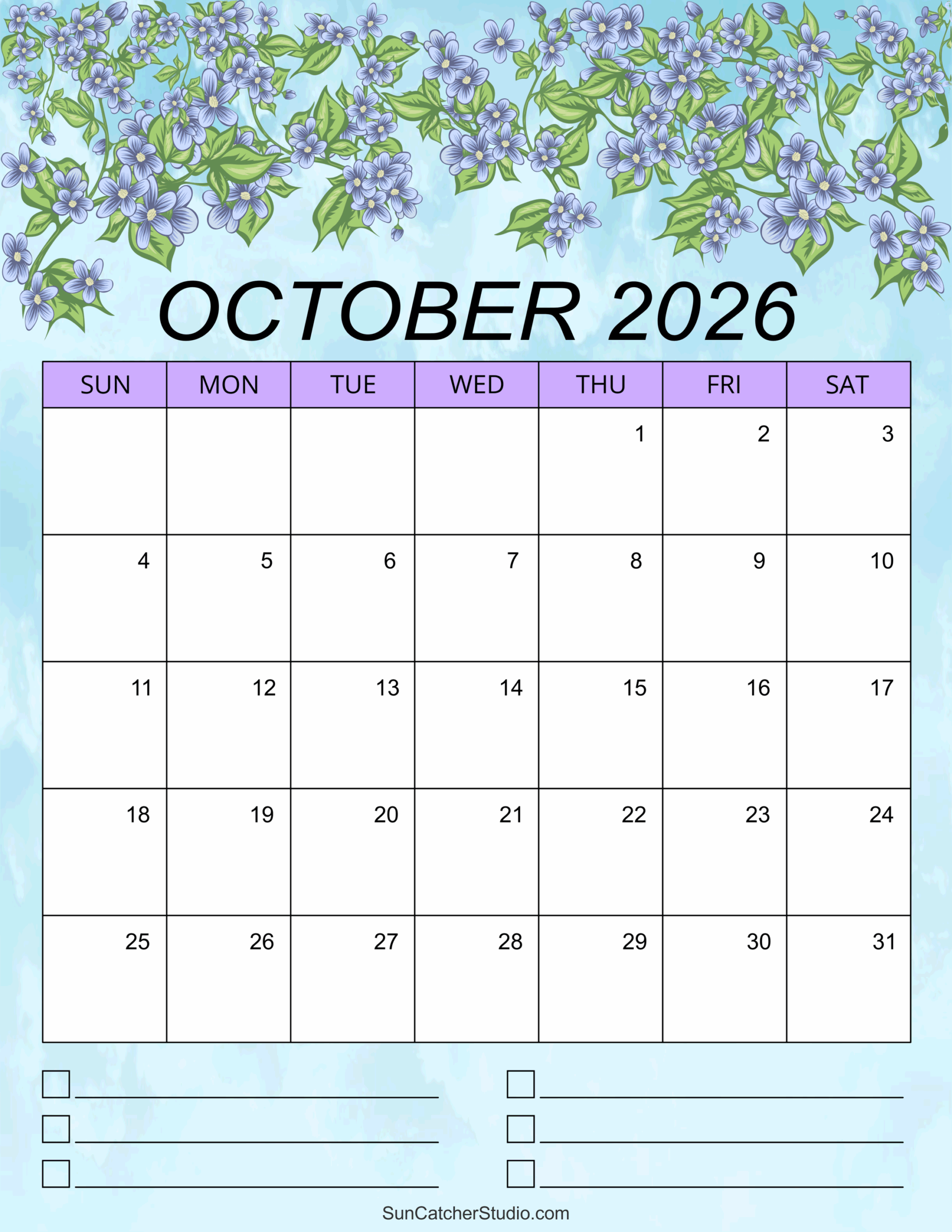 Printable Calendar October Through December 2026