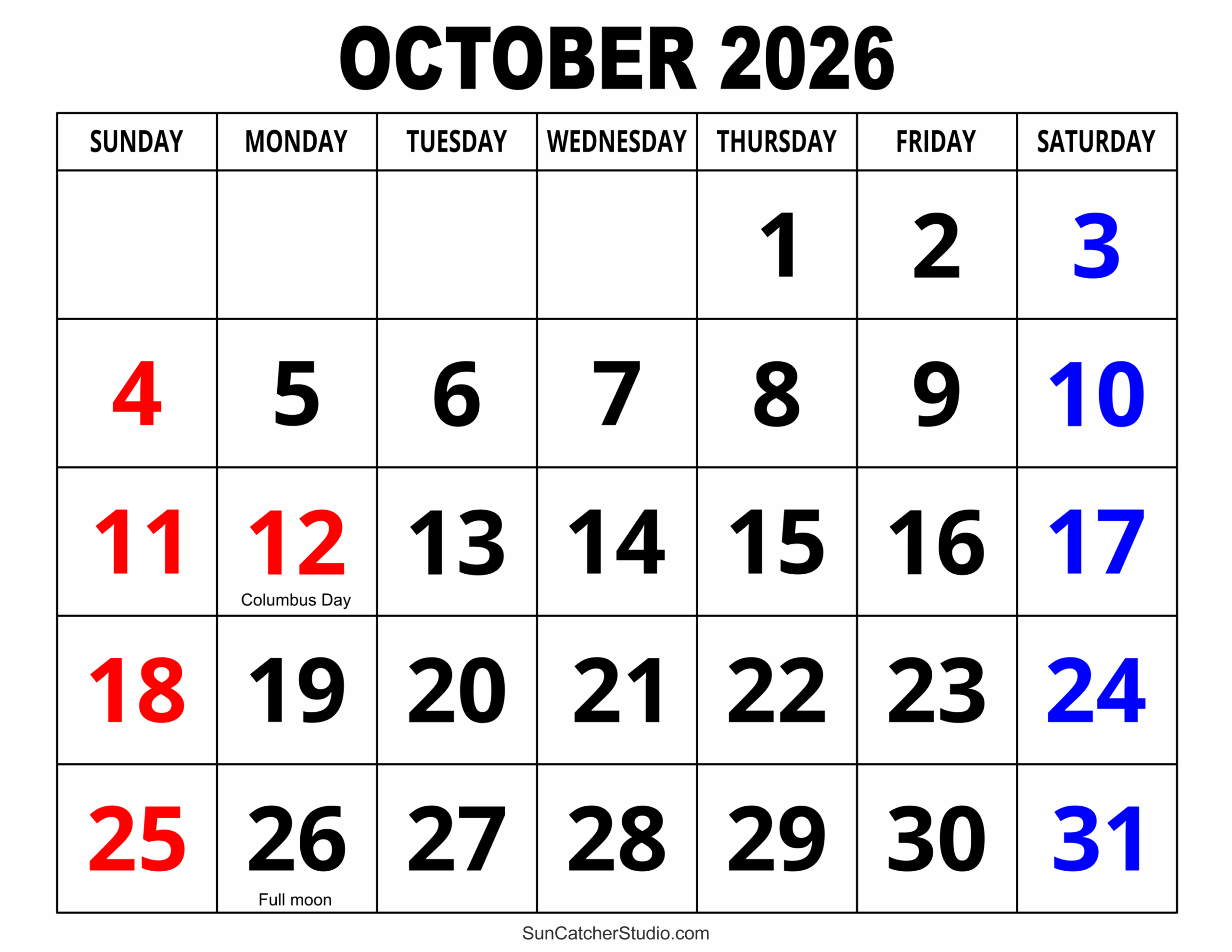 Printable Calendar October November 2026