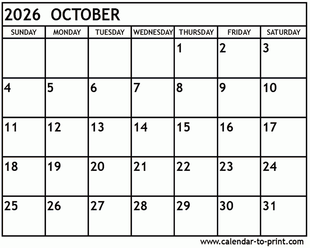 October 2026 Calendar Blank Printable