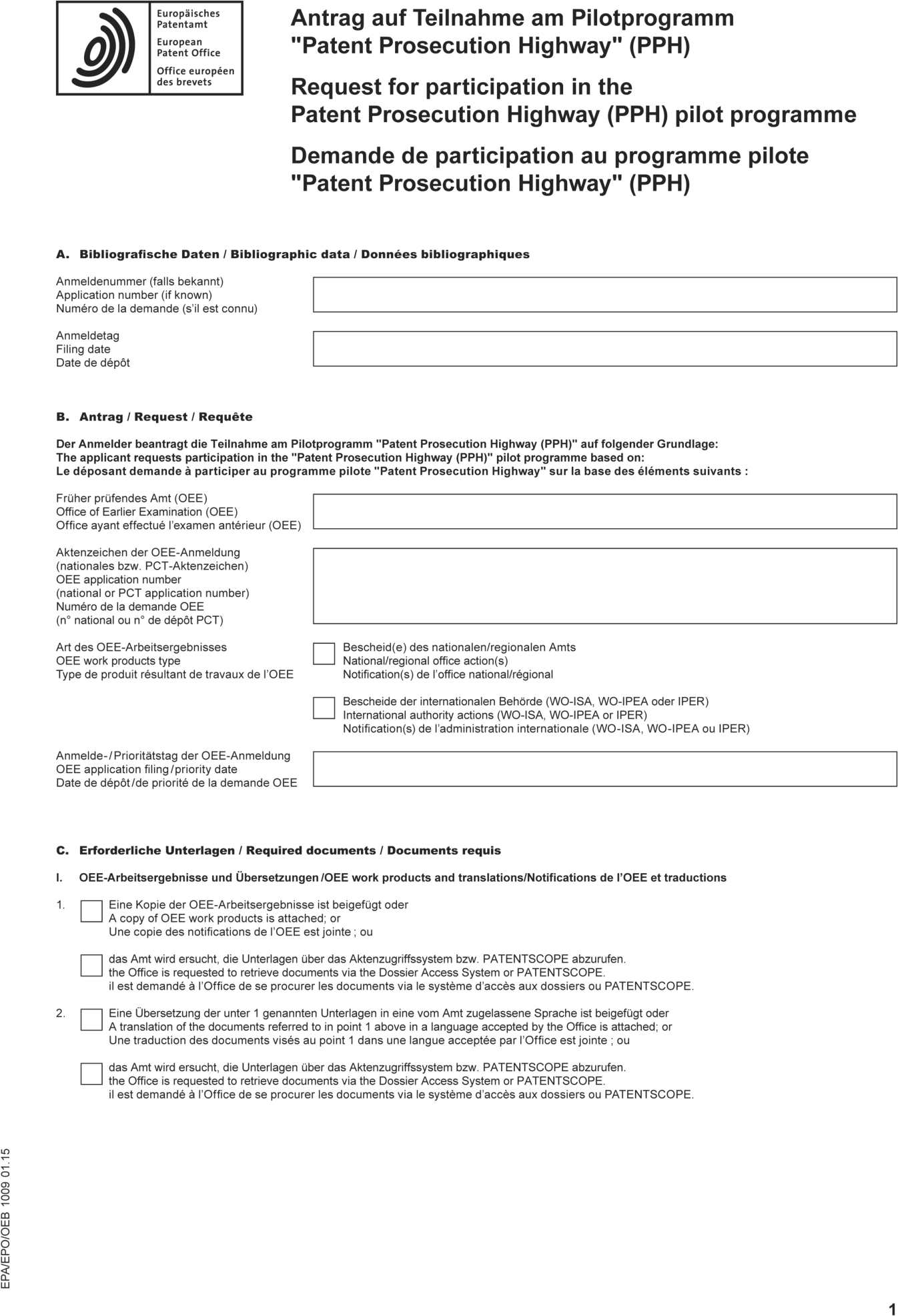OJ EPO 2015 A4 Request For Participation In The Patent 
