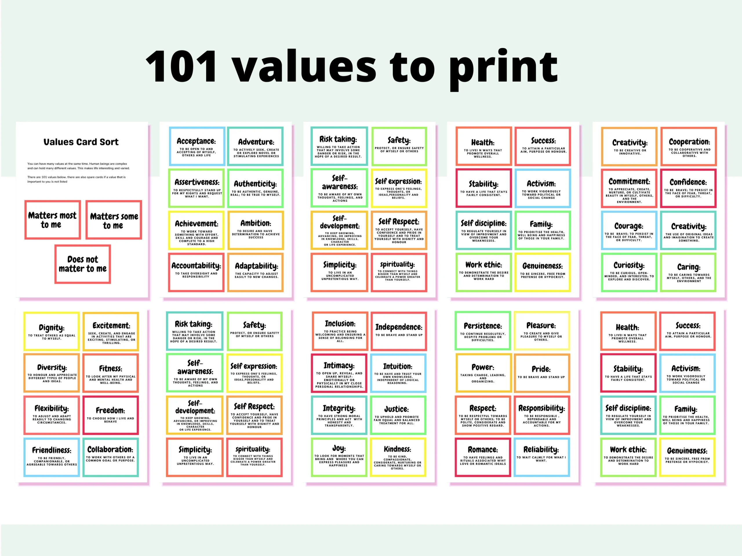 Personal Values Card Exercise 101 Values Card To Print Core 