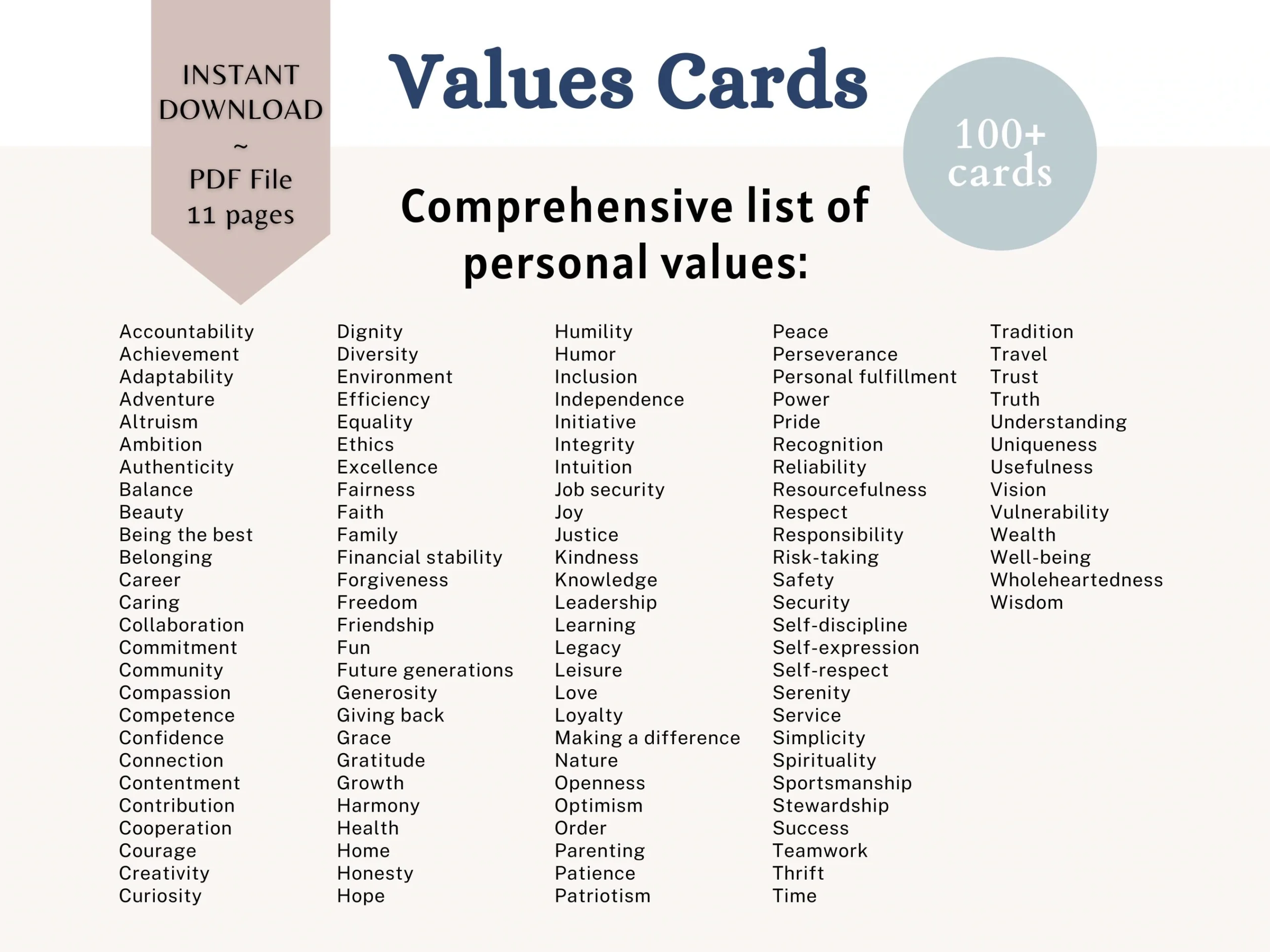 Core Values Printable Cards
