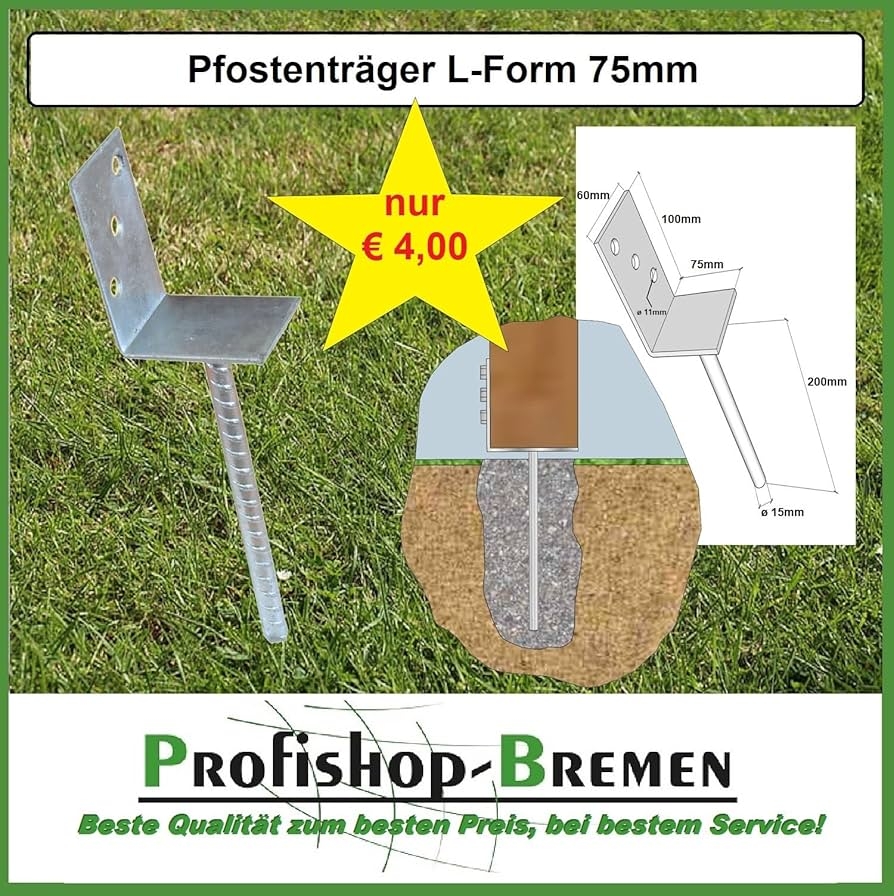 Pfostentr ger Zum Einbetonieren L Form Auflage 75 Mm L Tr ger Zauntr ger Riffeldolle 200 Mm Lang Feuerverzinkt Amazon de Baumarkt