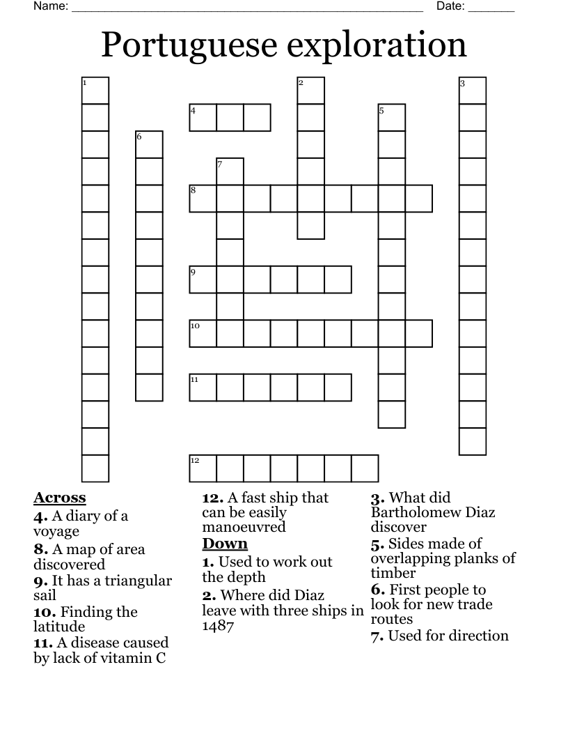 Portuguese Exploration Crossword WordMint