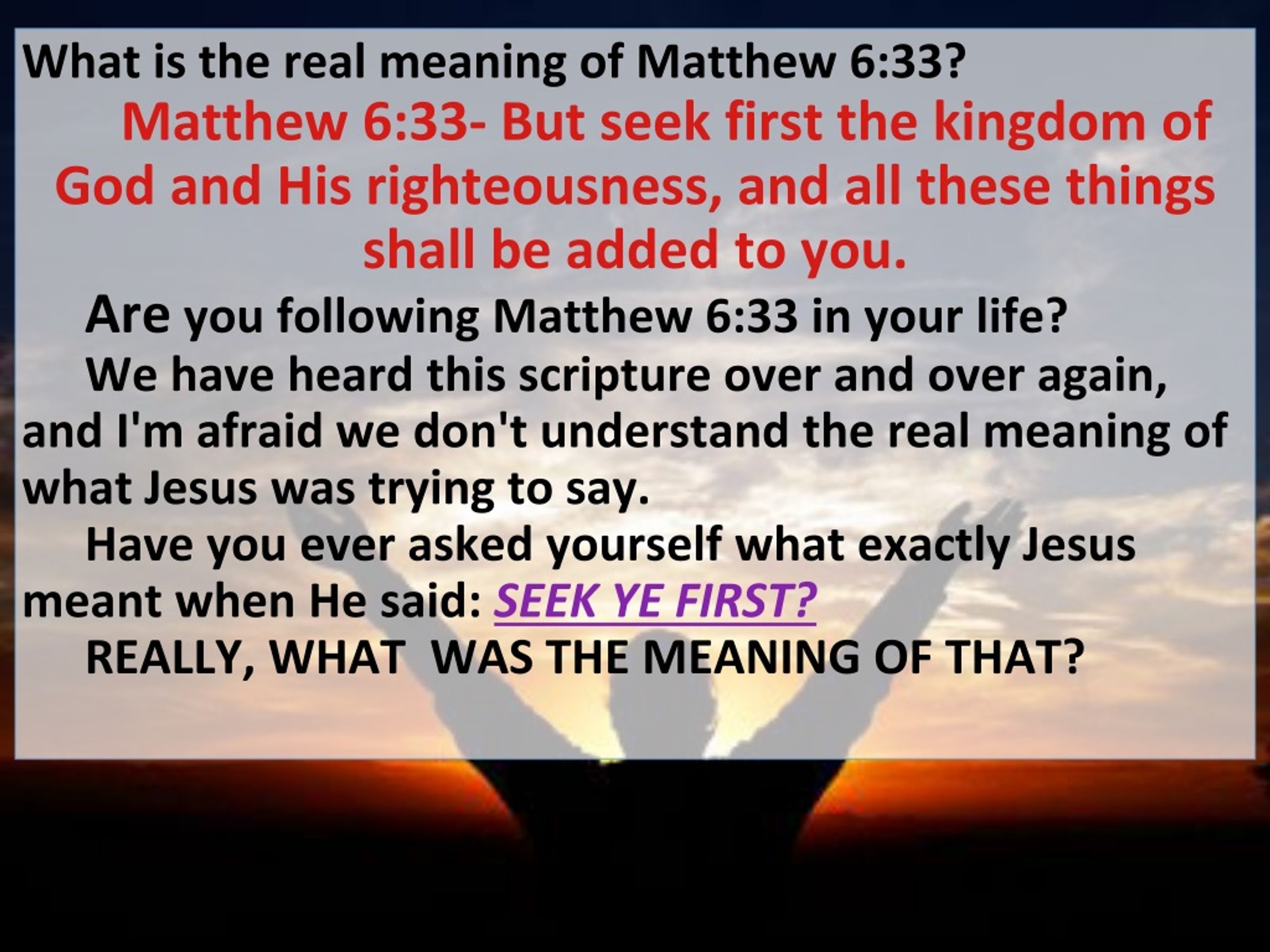 PPT The Real Meaning Of Matthew 6 33 PowerPoint Presentation 