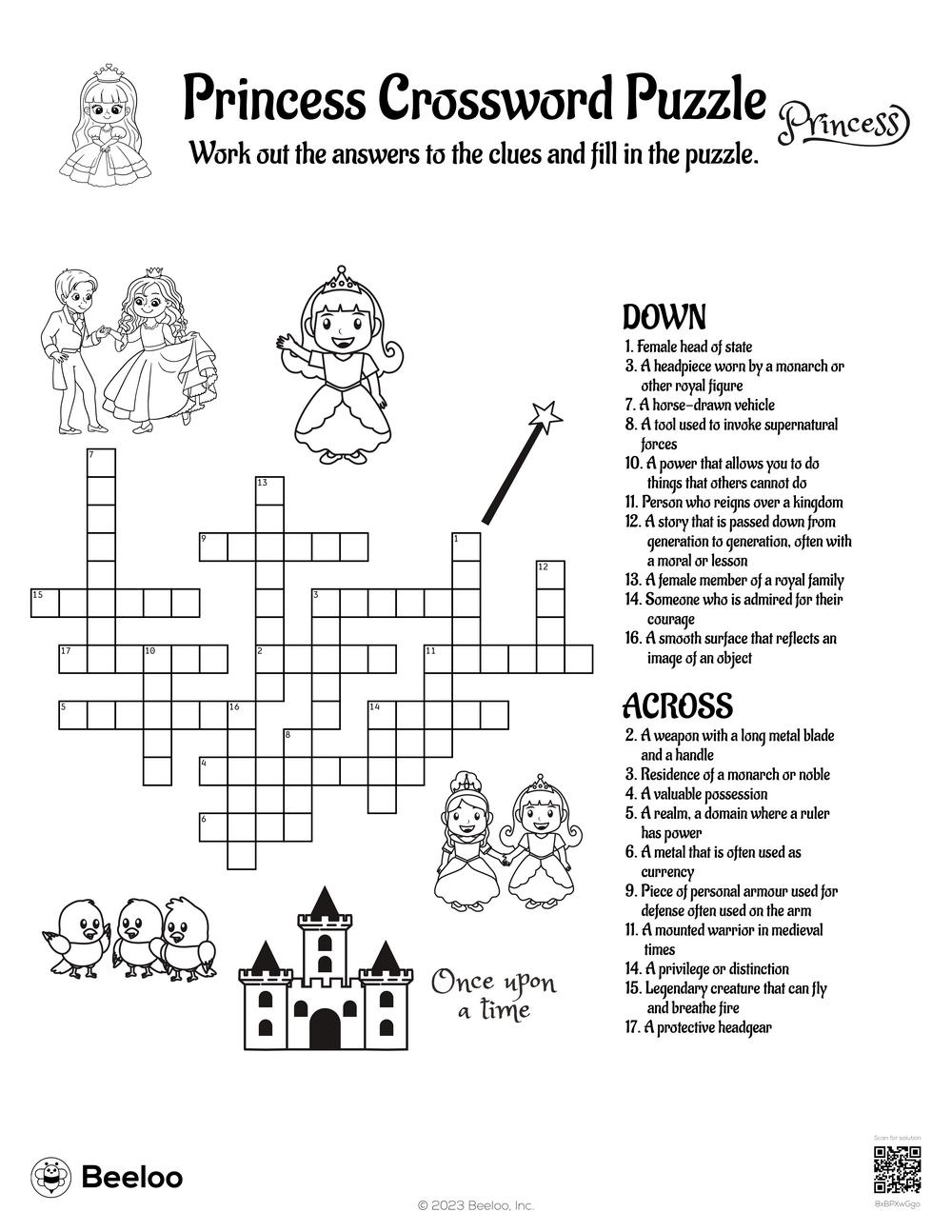Princess Crossword Puzzle Beeloo Printable Crafts And Activities 