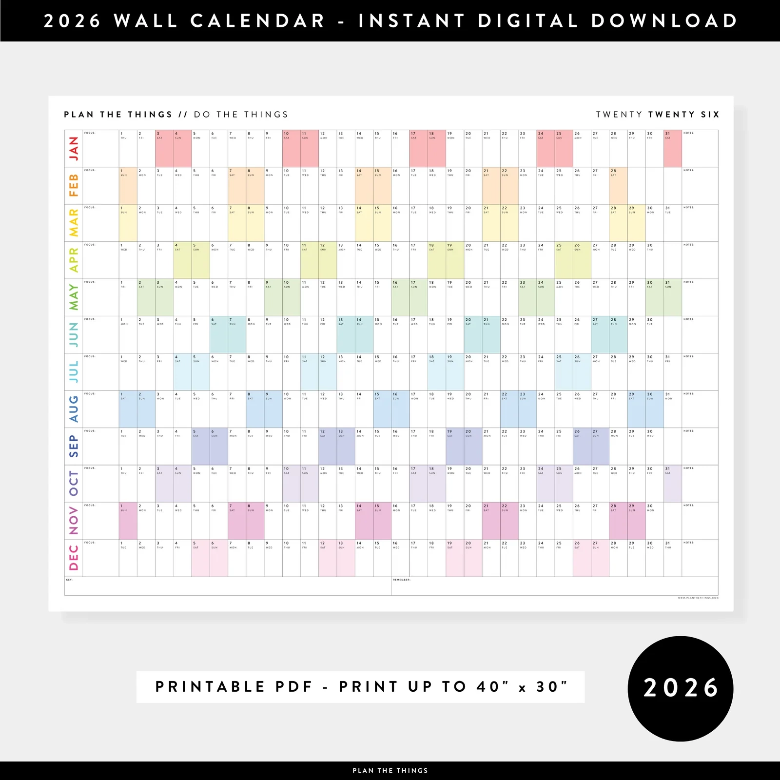 PRINTABLE 2026 ANNUAL CALENDARS INSTANT DOWNLOAD Plan The Things