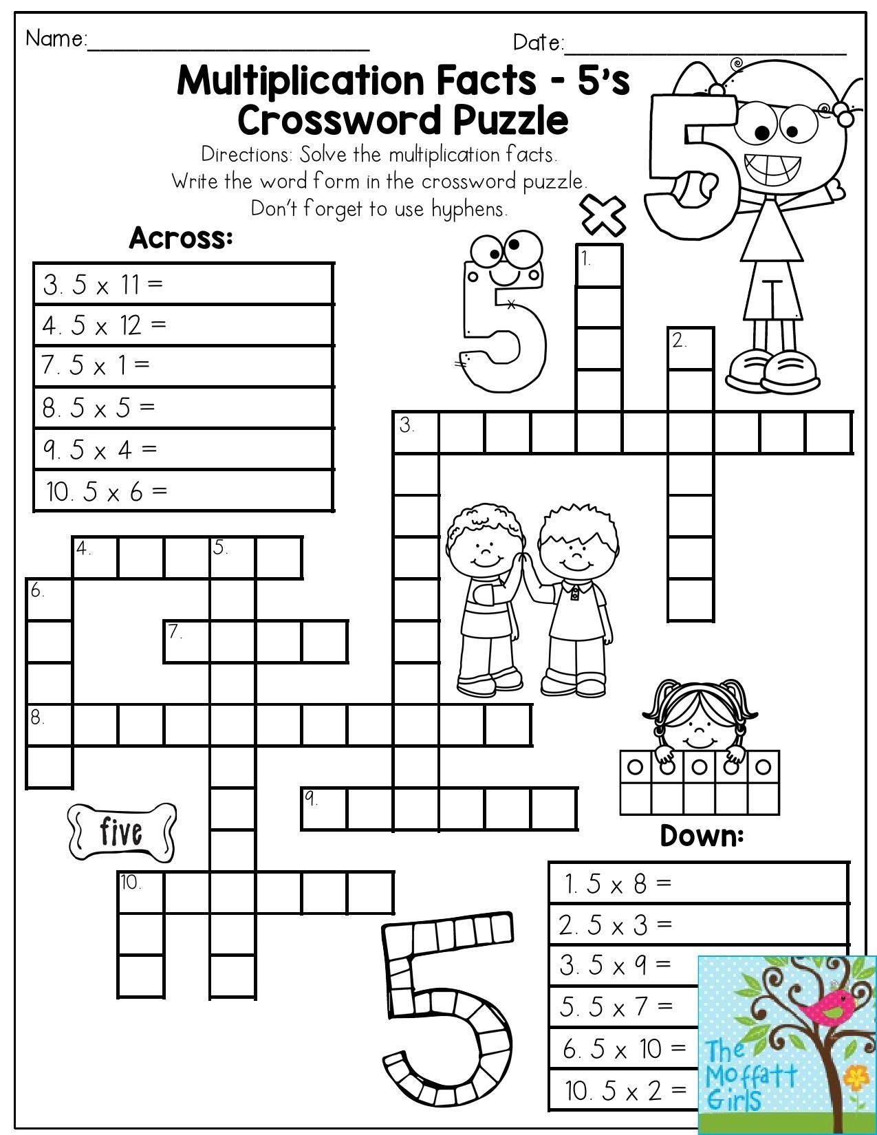 Printable Crossword Puzzle Grade 3 Fun Math Worksheets Math 