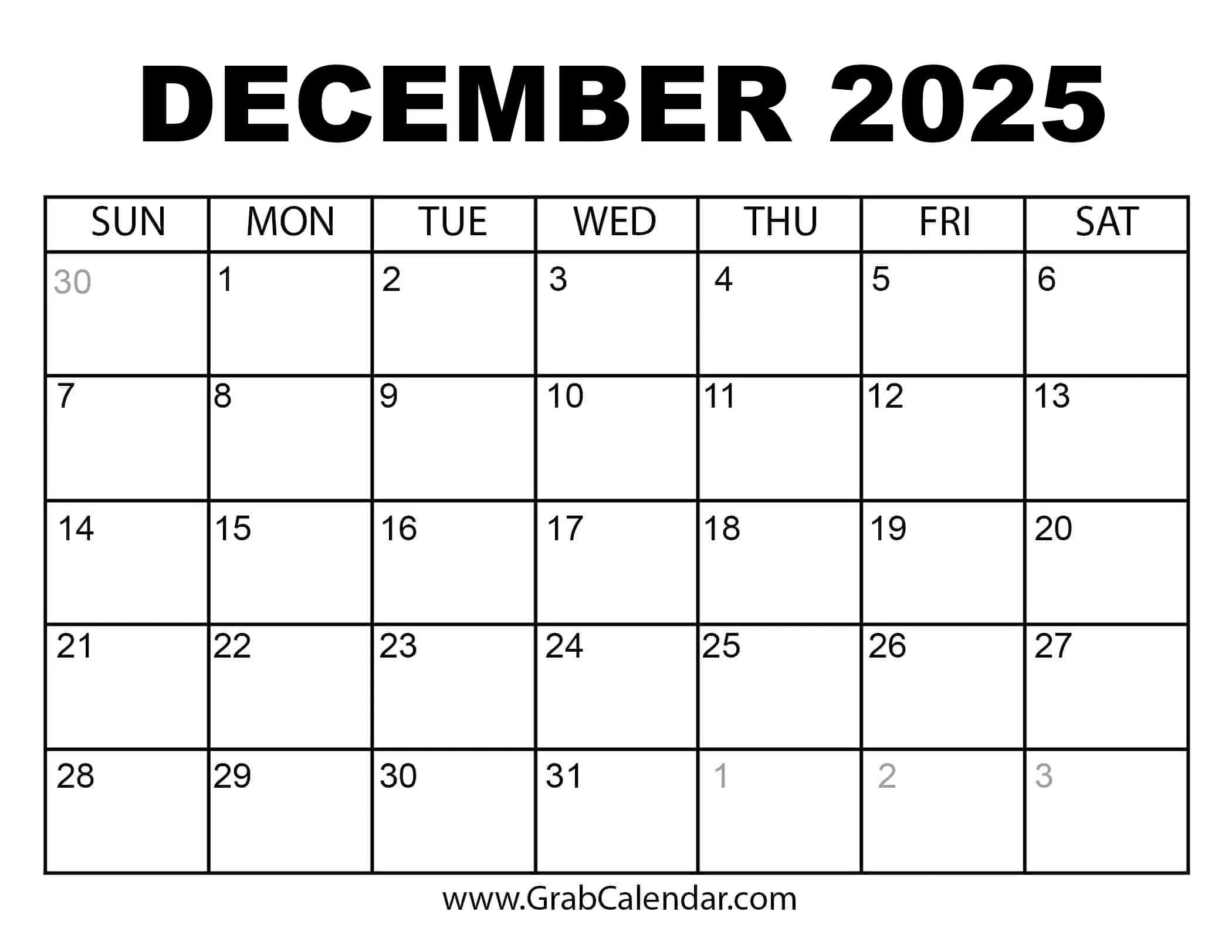 Printable December Calendars