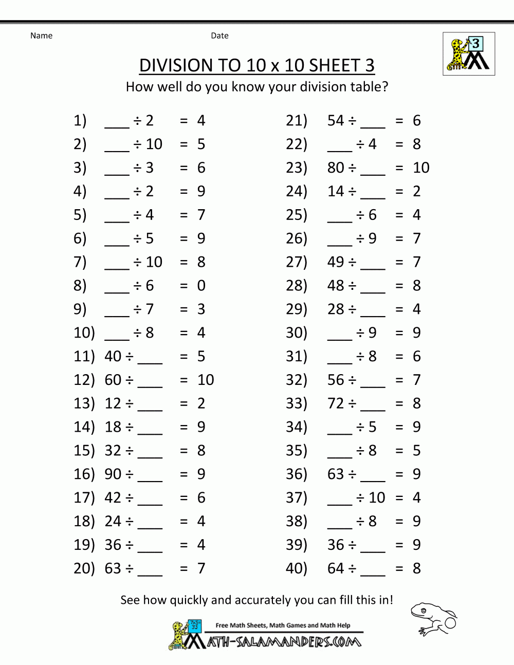 Printable Division Worksheets 3rd amp 4th Grade
