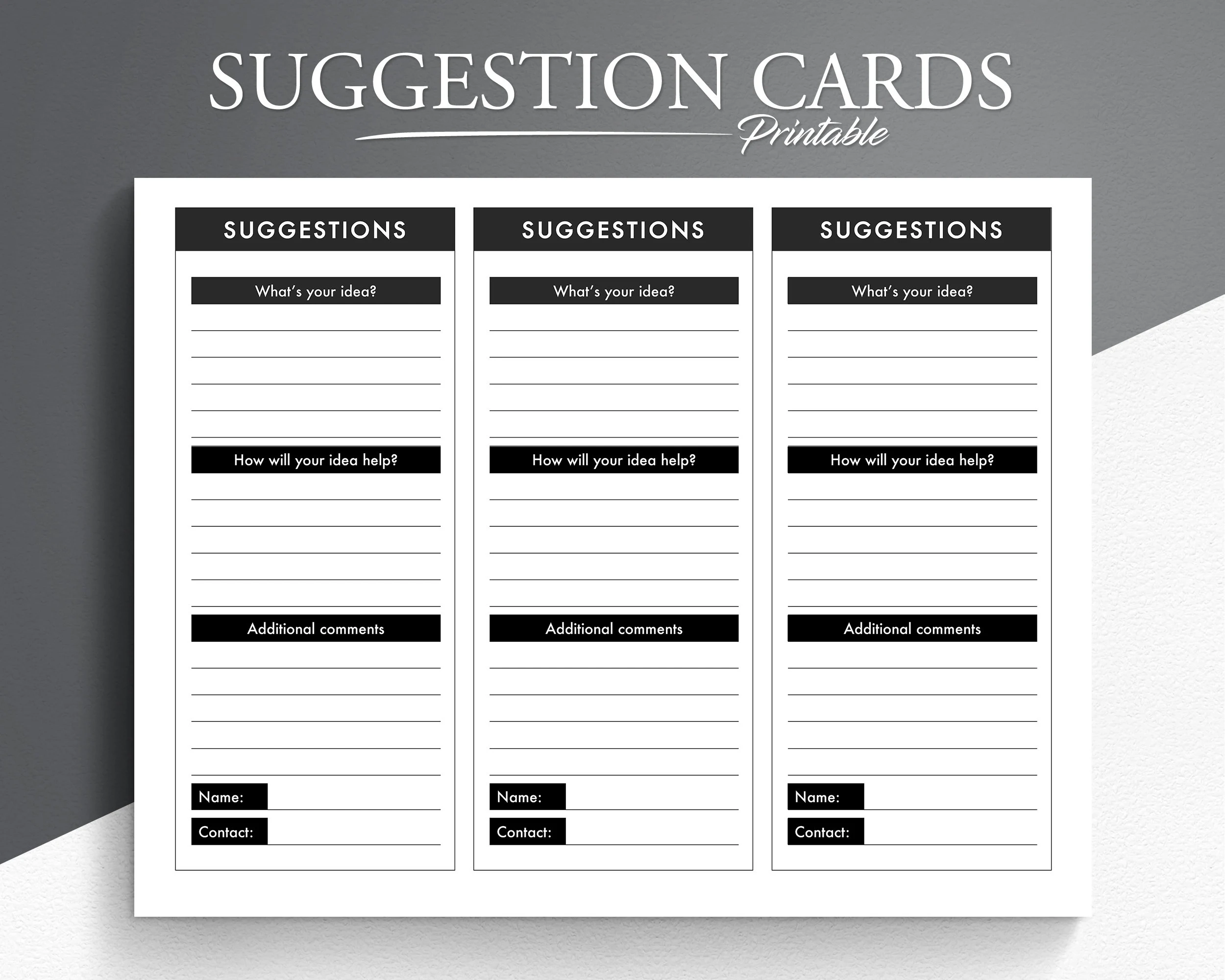 Printable Employee Suggestion Card Template US Letter PDF Etsy 