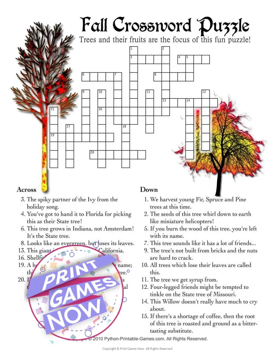 Fall Crossword Puzzle With Answers
