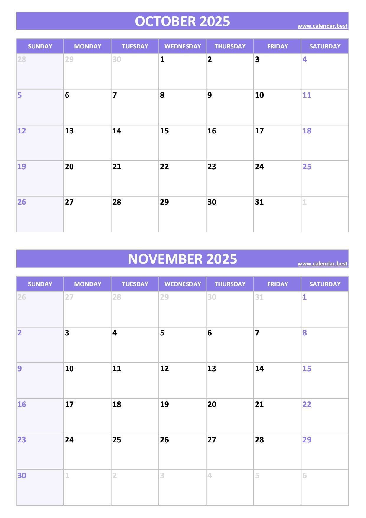 Printable October November Calendar