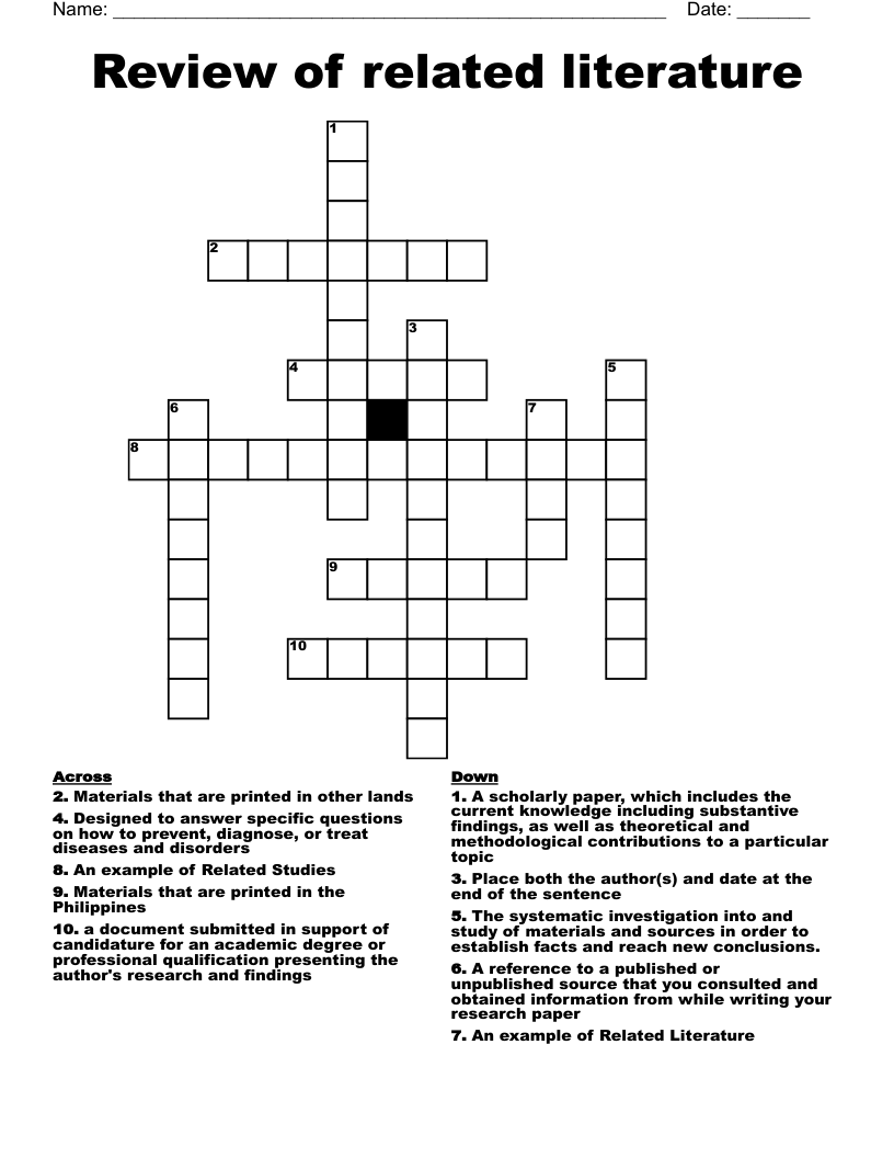 Review Of Related Literature Crossword WordMint