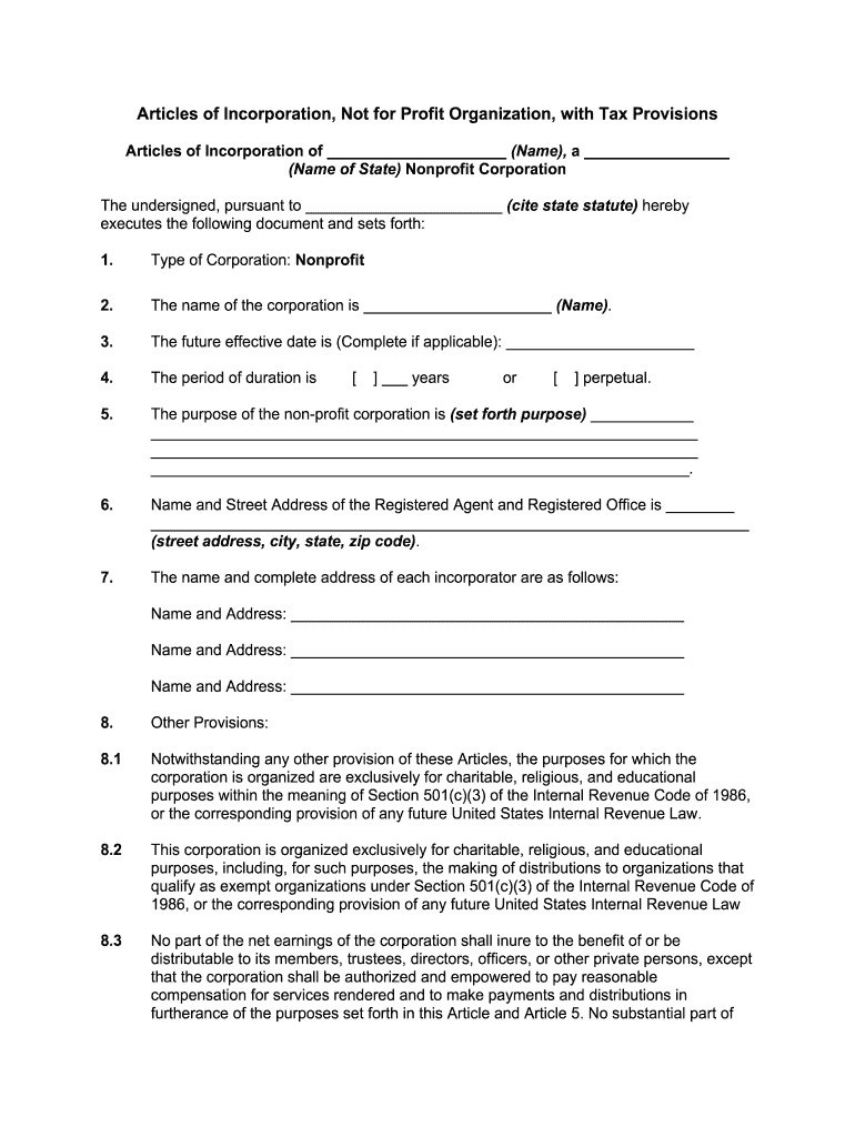 Sample Organizing Documents For Nonprofits Pre built Template 