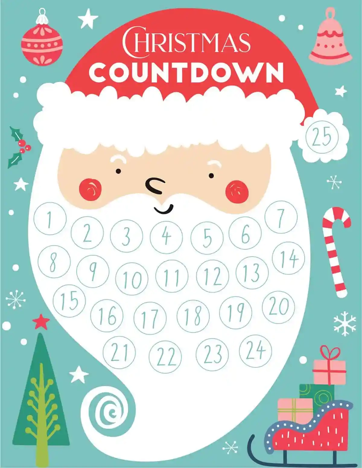 December Printable Santa Count Down Calendar