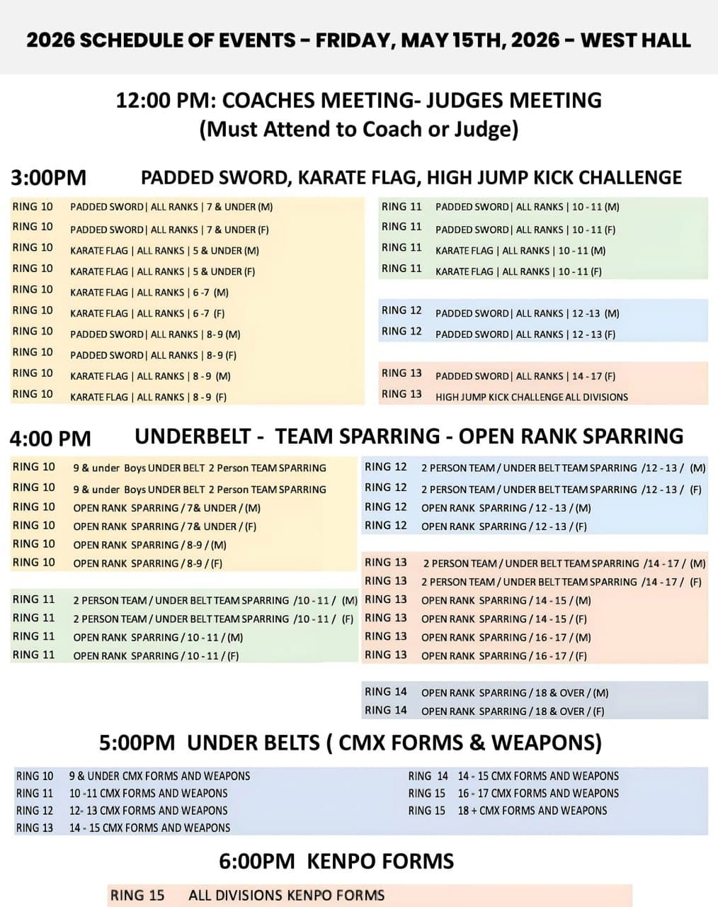 Schedule Ring Assignments Pan American Internationals