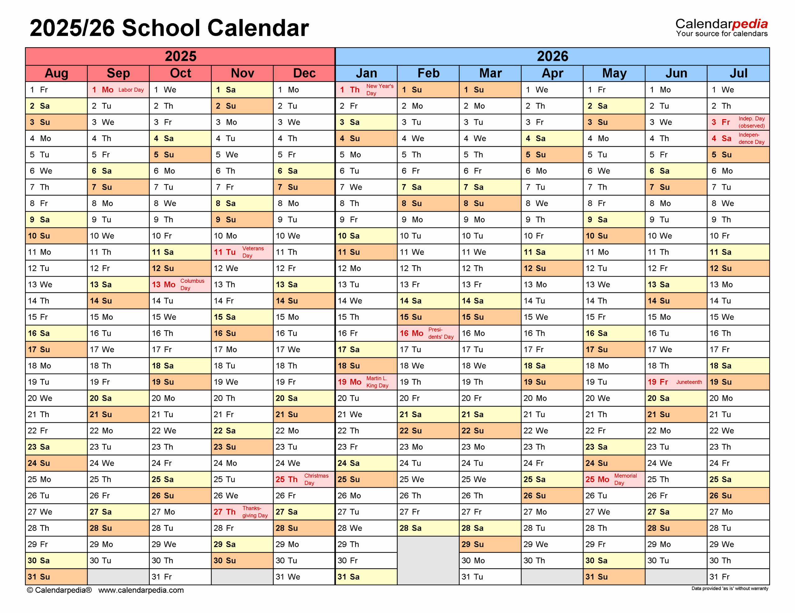 School Calendars 2025 2026 Free Printable Word Templates
