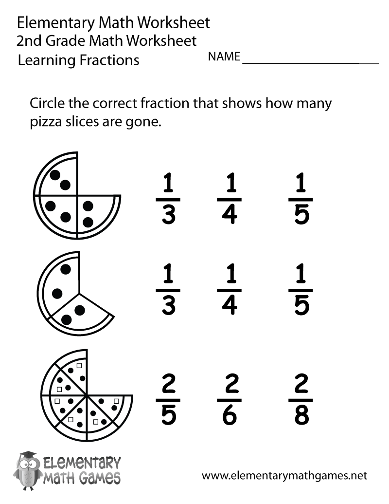 Printable Worksheets For 2nd Grade Fractions