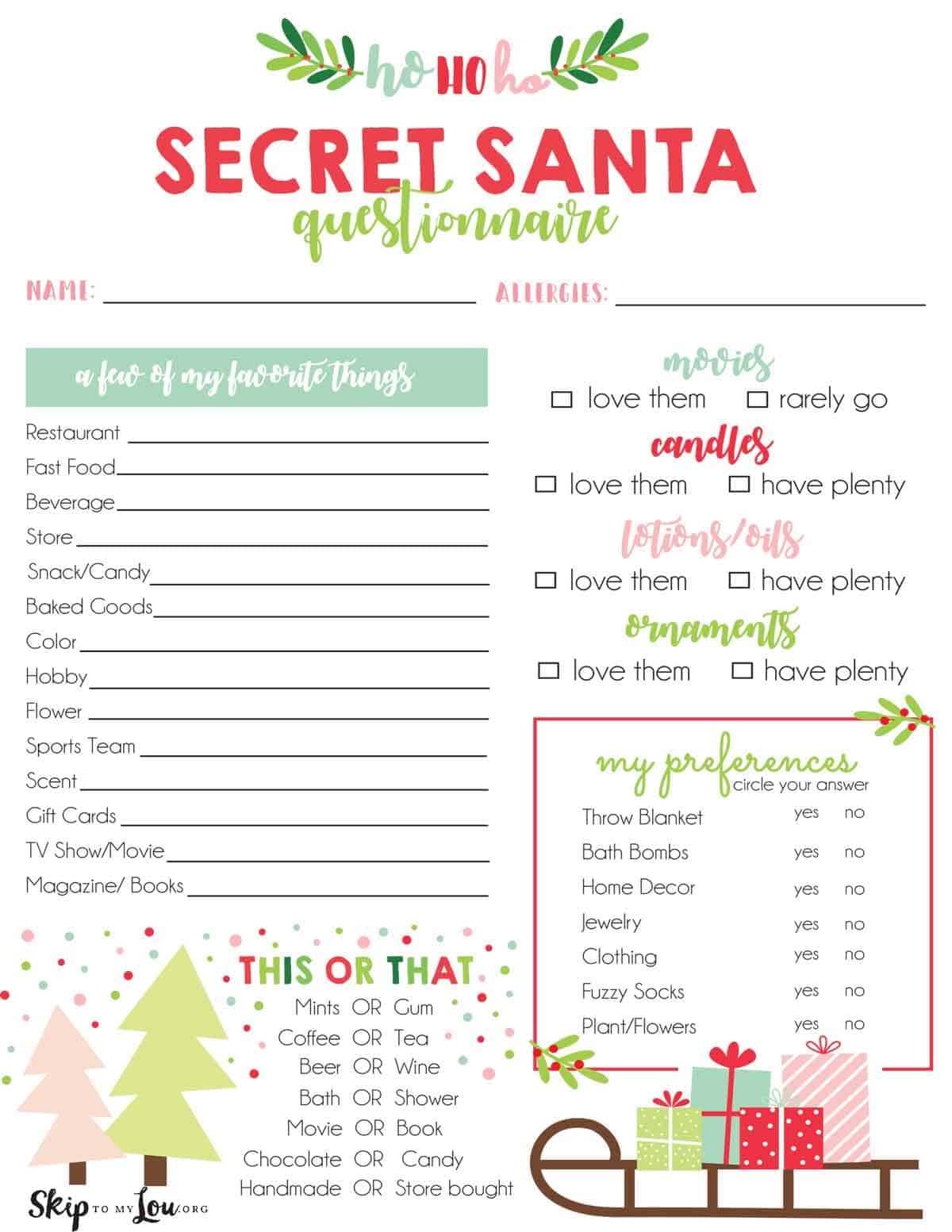 Secret Santa Work Sheet