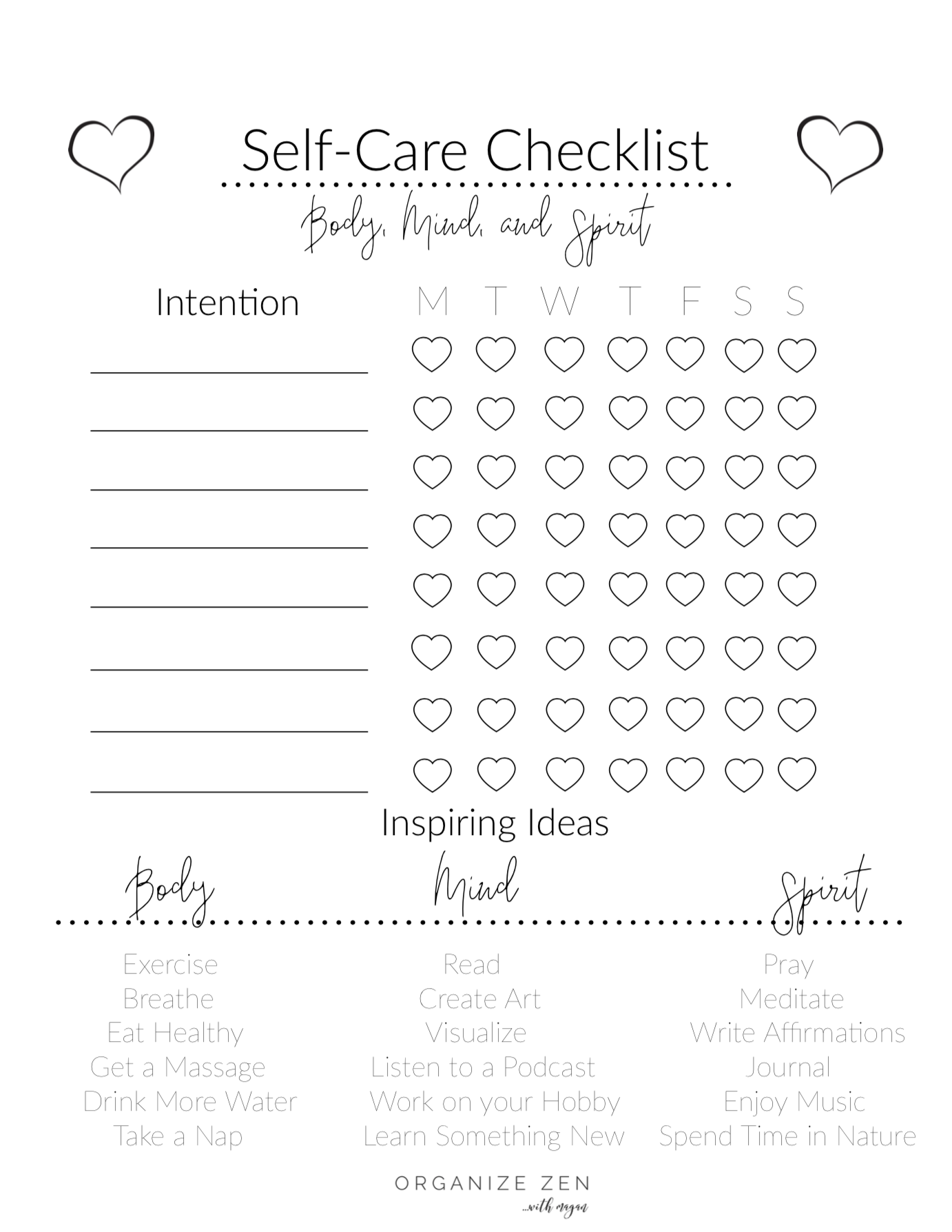 Self Care Checklist Free Printable