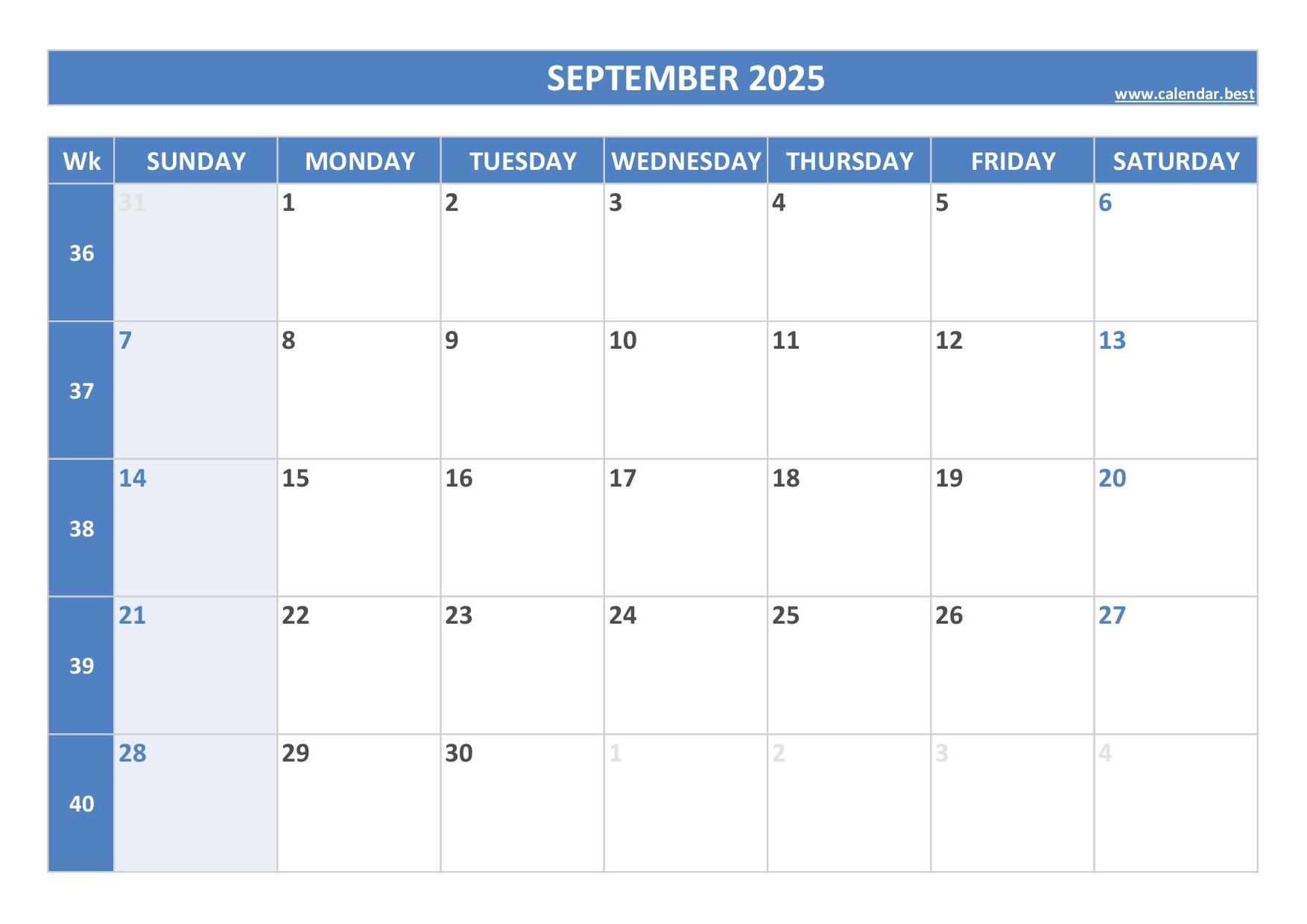 Printable Sept Calendar
