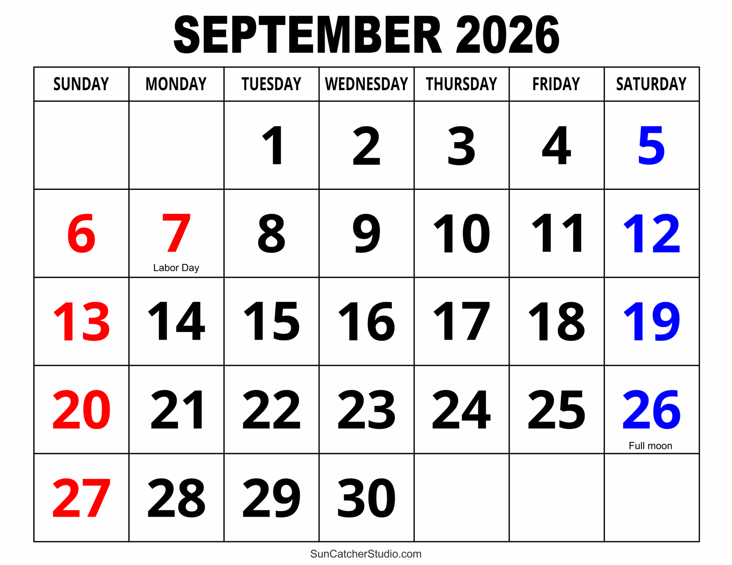 September 2026 Calendar Printable Free