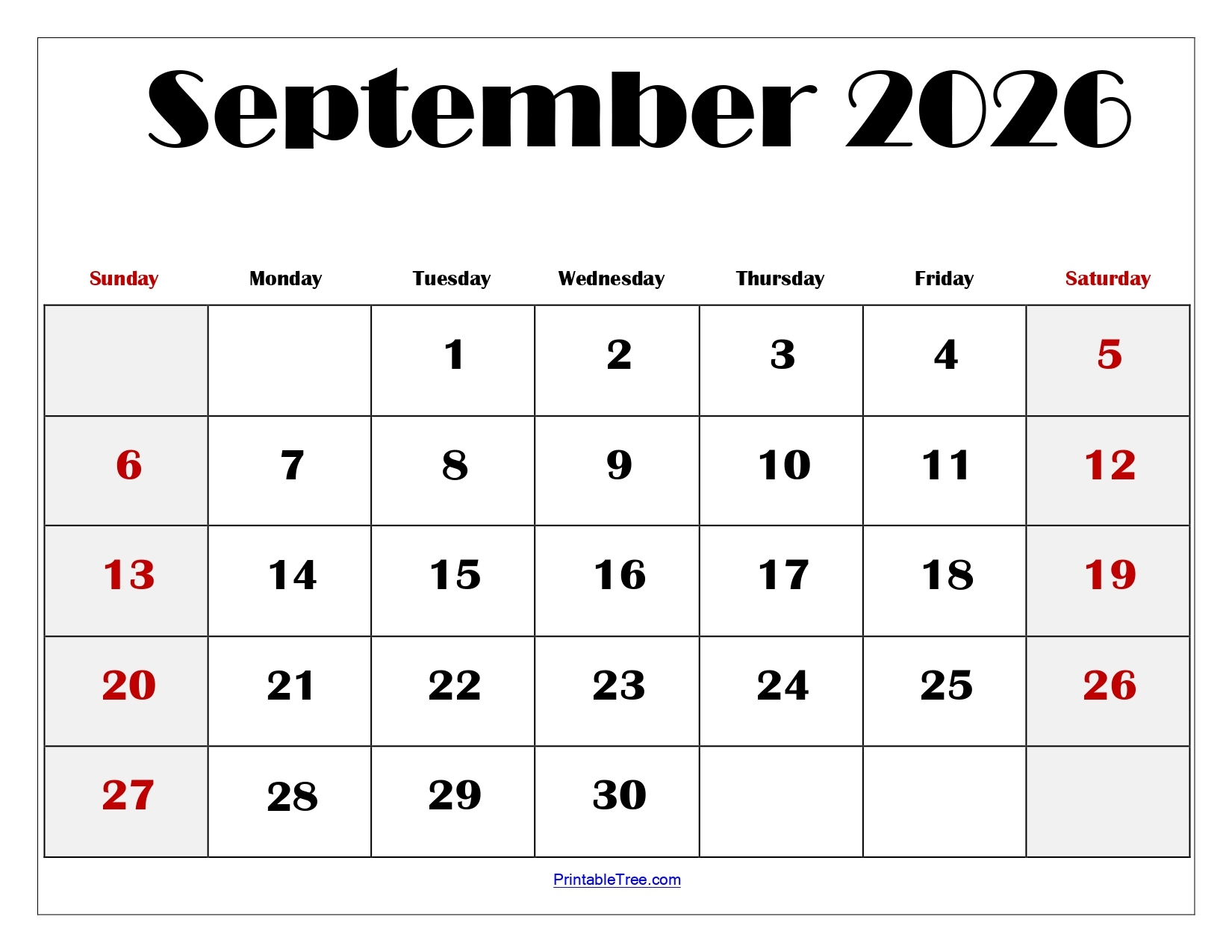 Free Printable Calendar September 2026 Blank