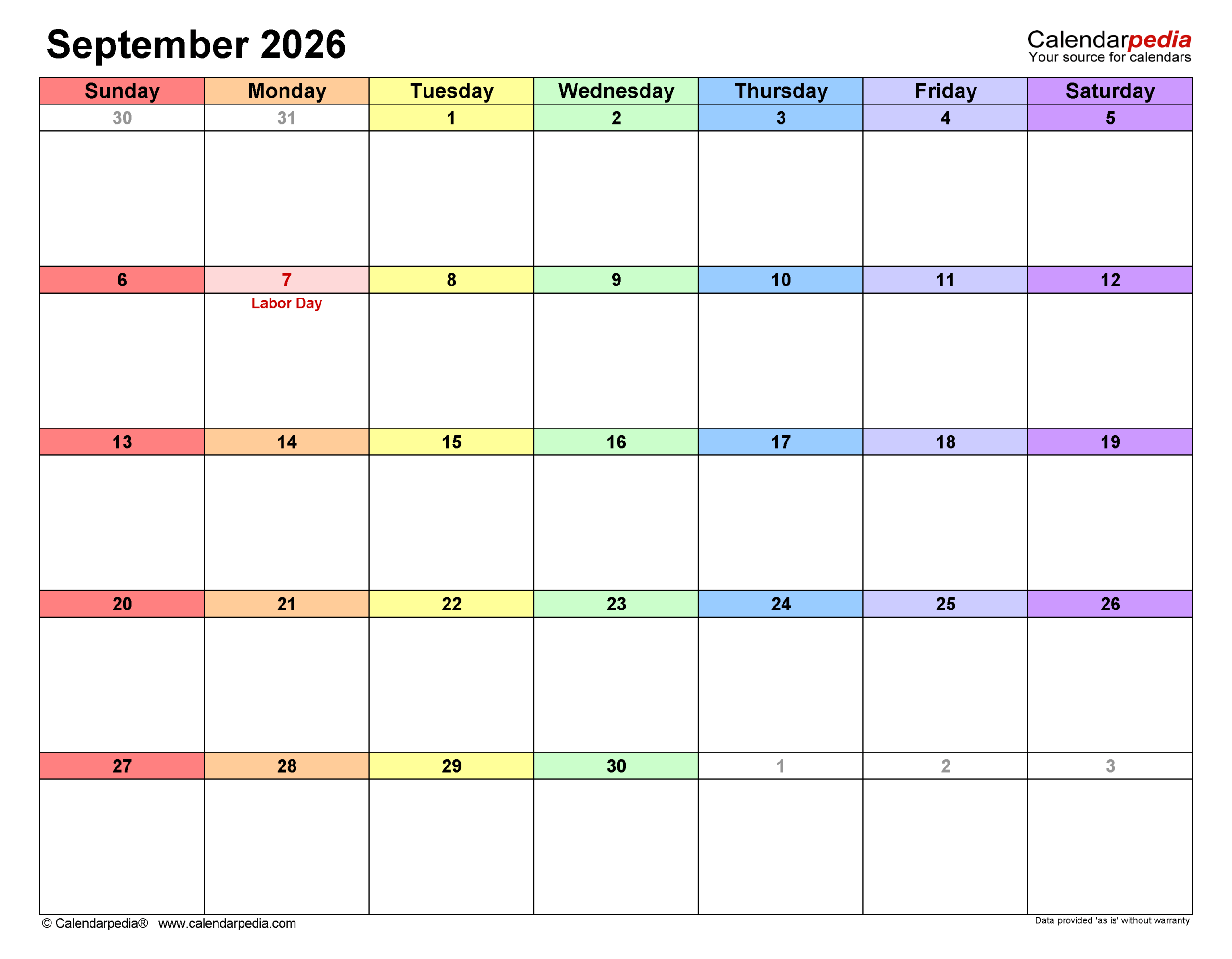 September 2026 Blank Printable Calendar