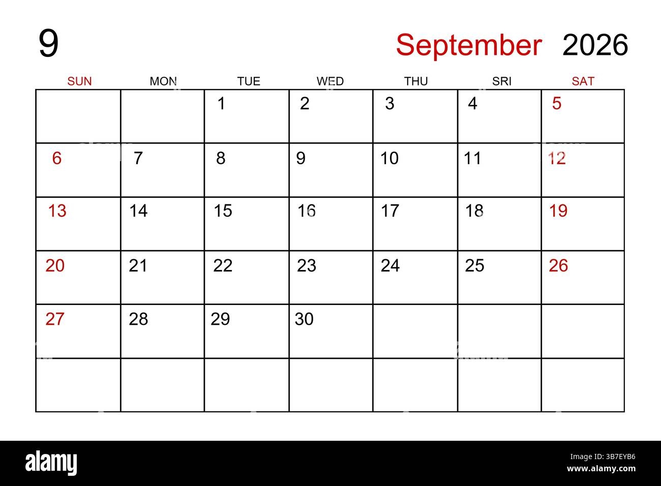 Blank Calendar Page September 2026