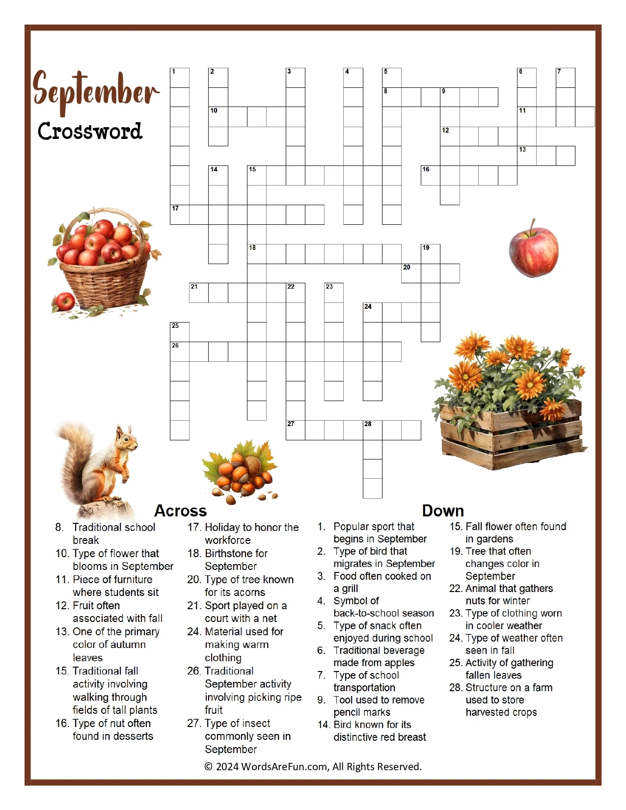 Printable Crossword Puzzles September