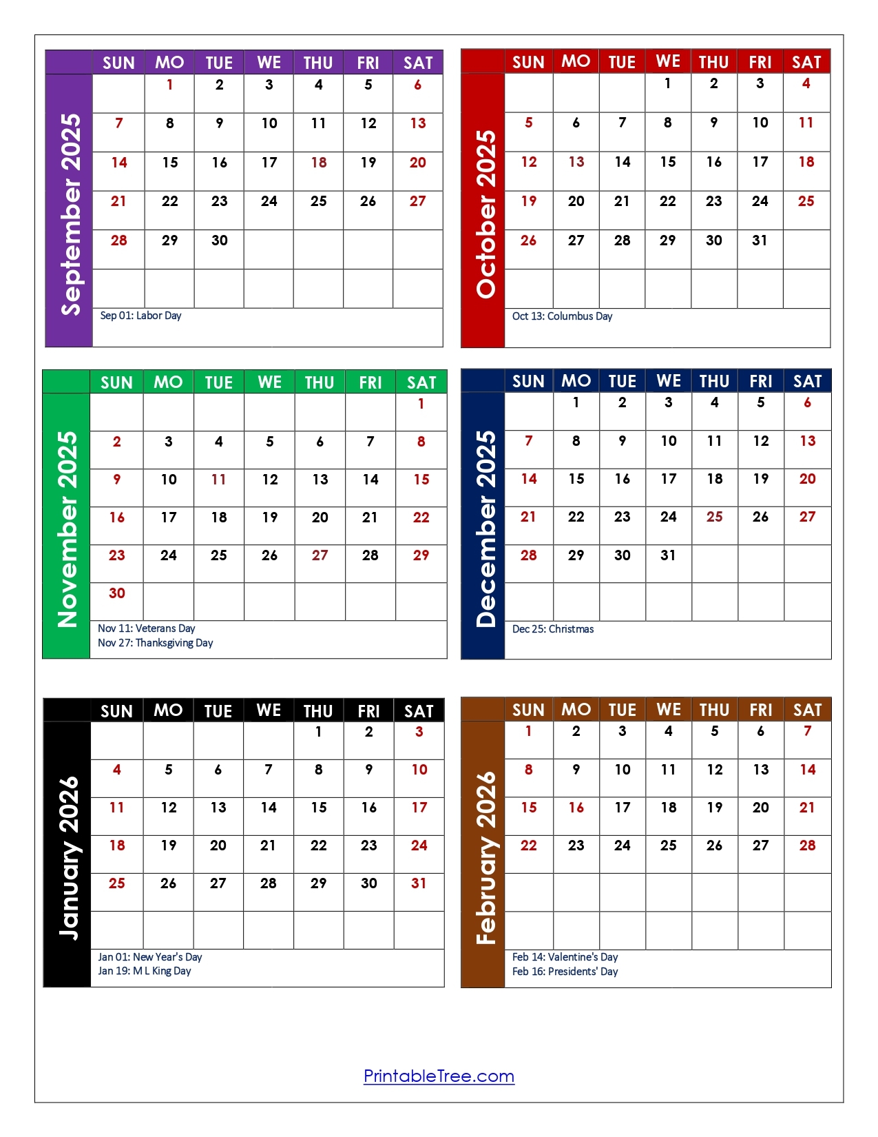 September Through December 2026 Printable Calendar