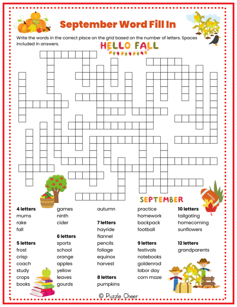 September Word Fill In Puzzle Puzzle Cheer
