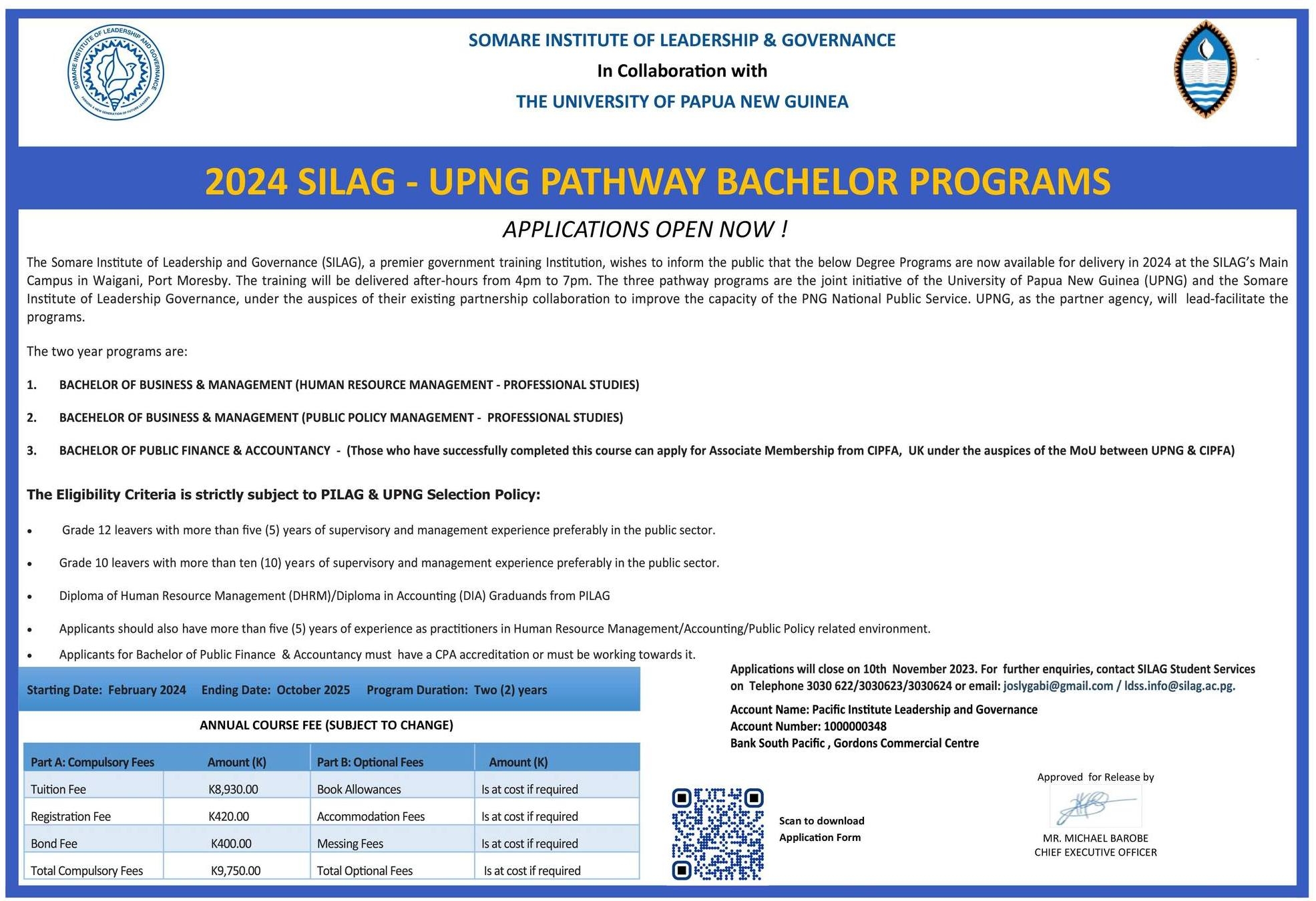 SILAG UPNG Pathway Bachelors Degree Program 2024 Study In PNG
