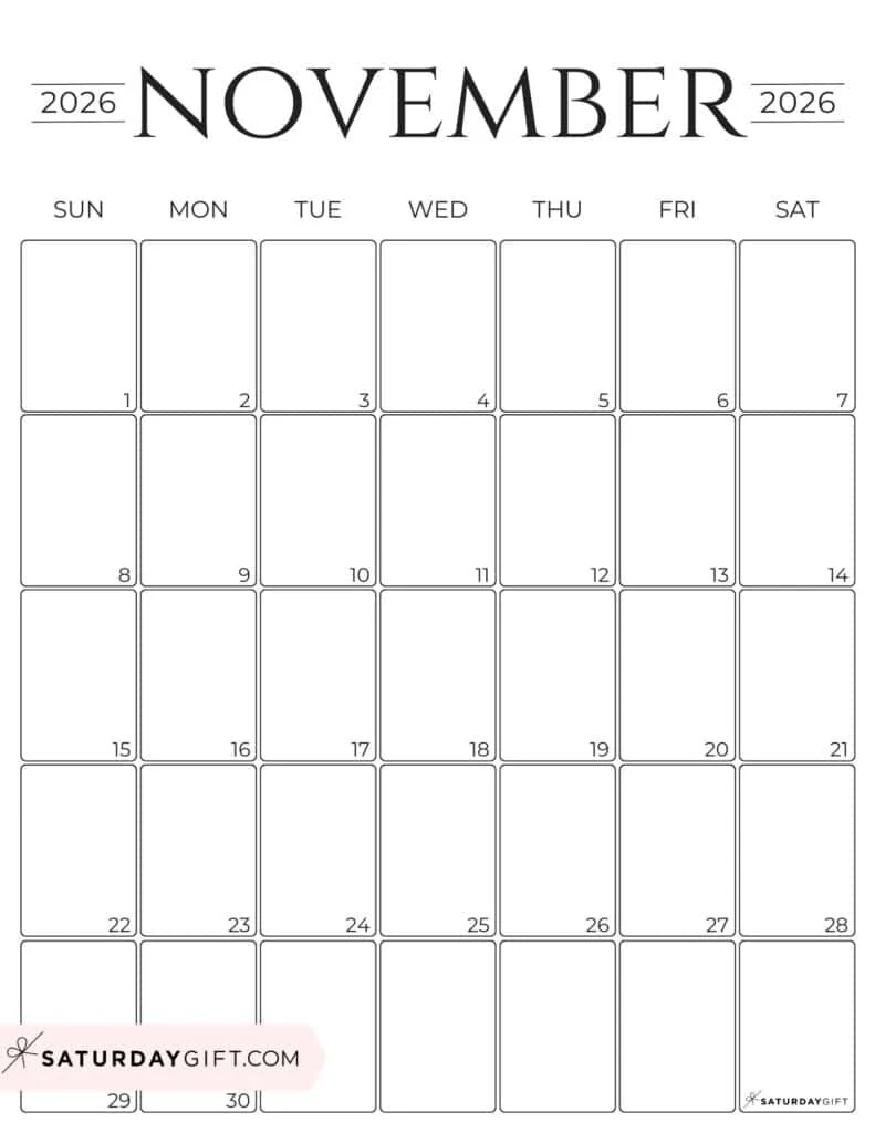 Free November Calendar 2026 Printable