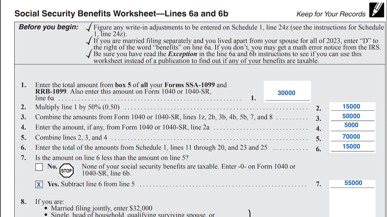 Social Security Benefits Worksheet Walkthrough IRS Form 1040 Lines 6a amp 6b 