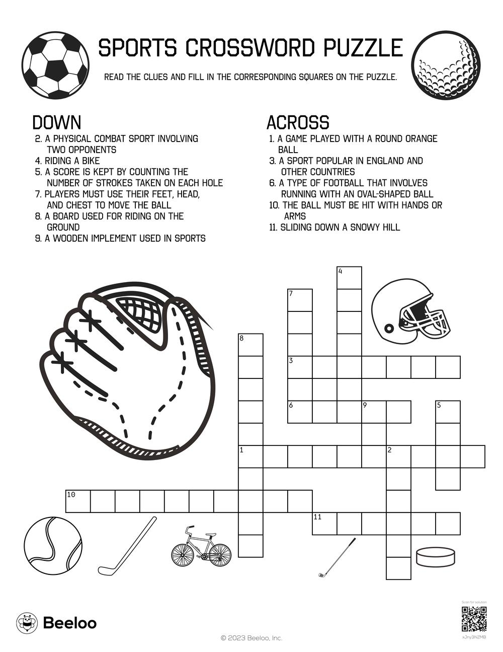 Sports Crossword Puzzle Beeloo Printable Crafts And Activities 