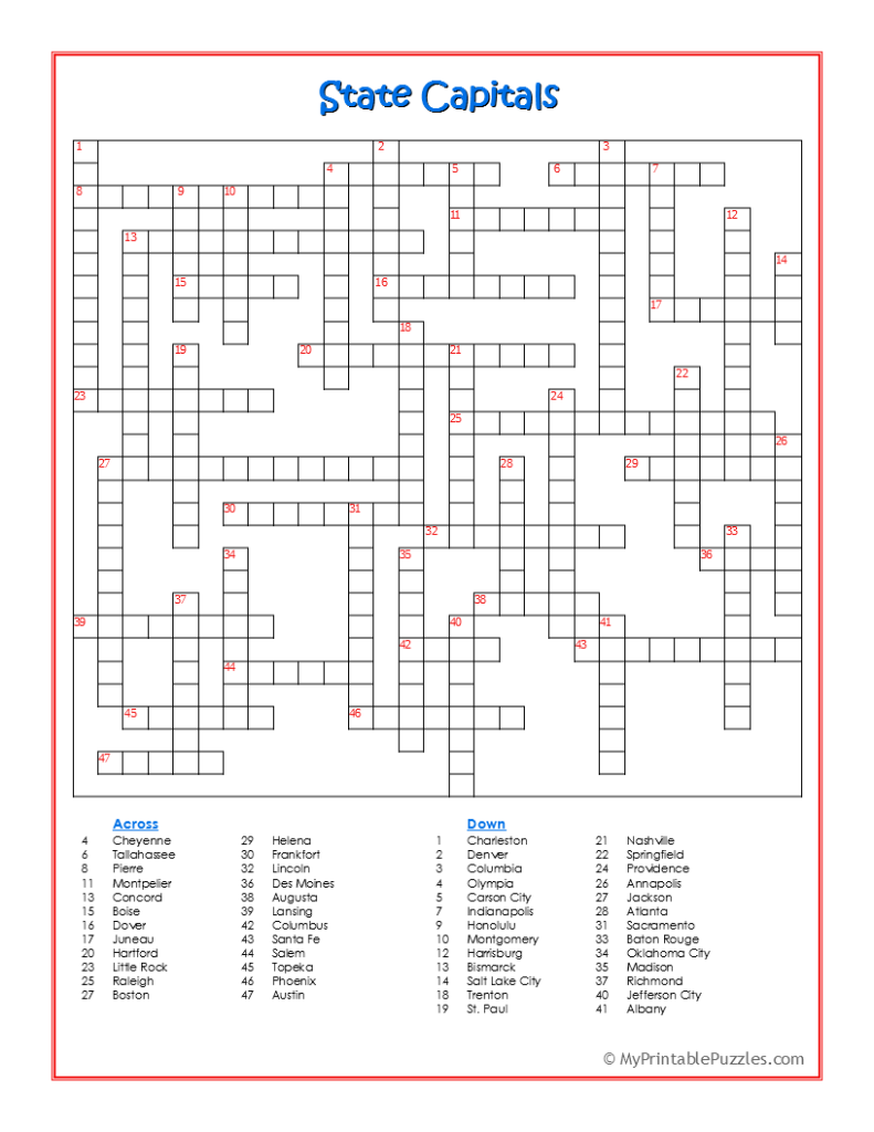 Crossword Puzzles Usa Geography