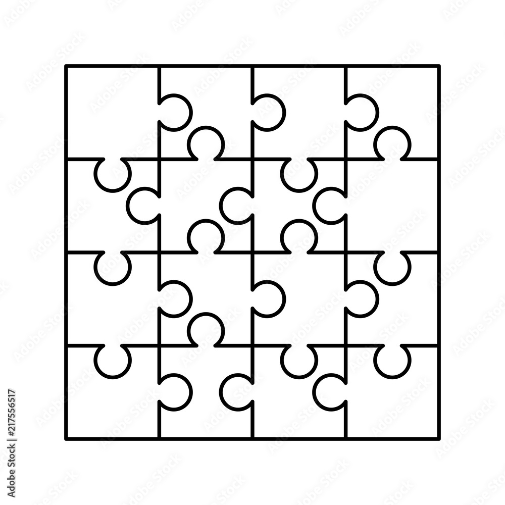Stock Vektorgrafik 16 White Puzzles Pieces Arranged In A Square 