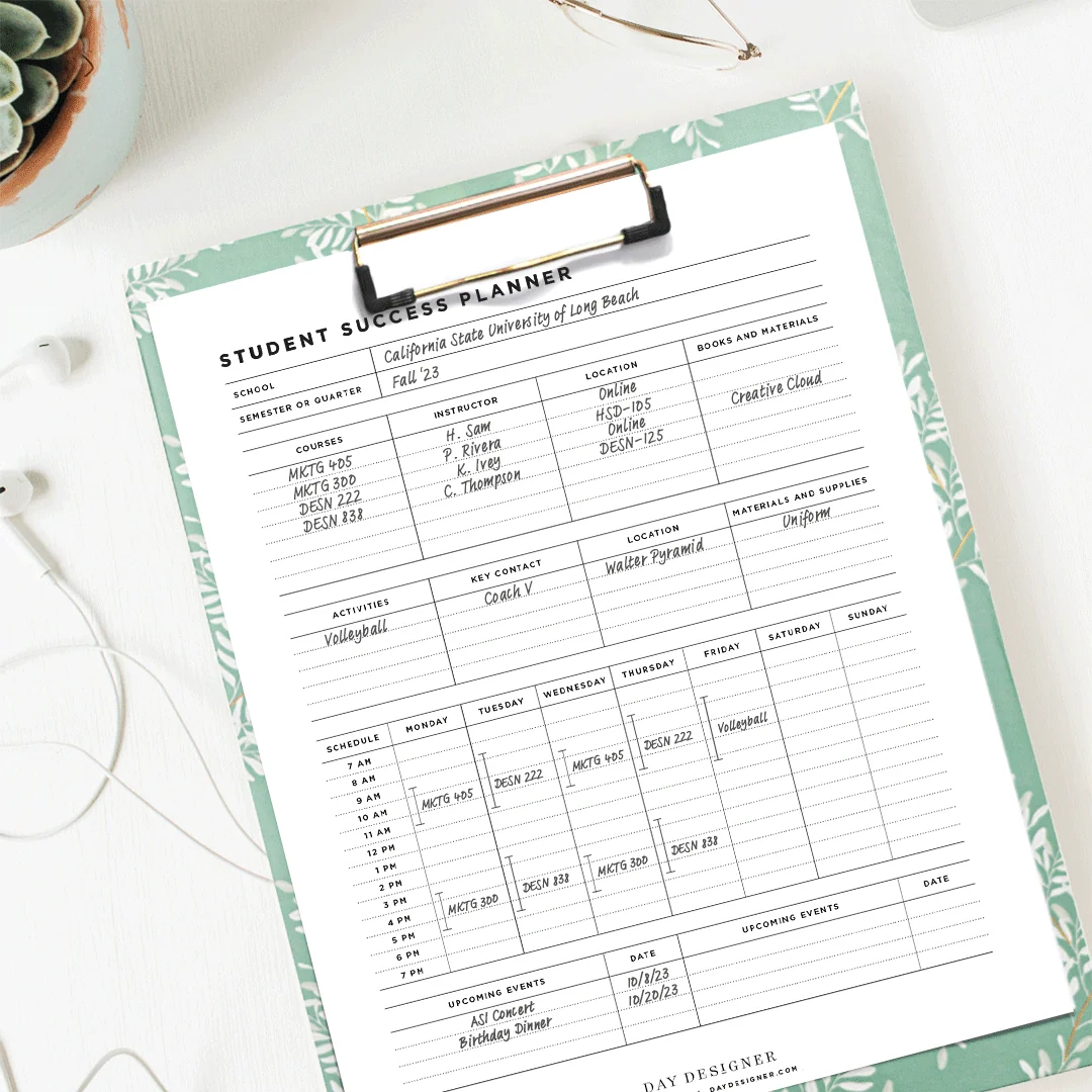 Student Success Planner Day Designer