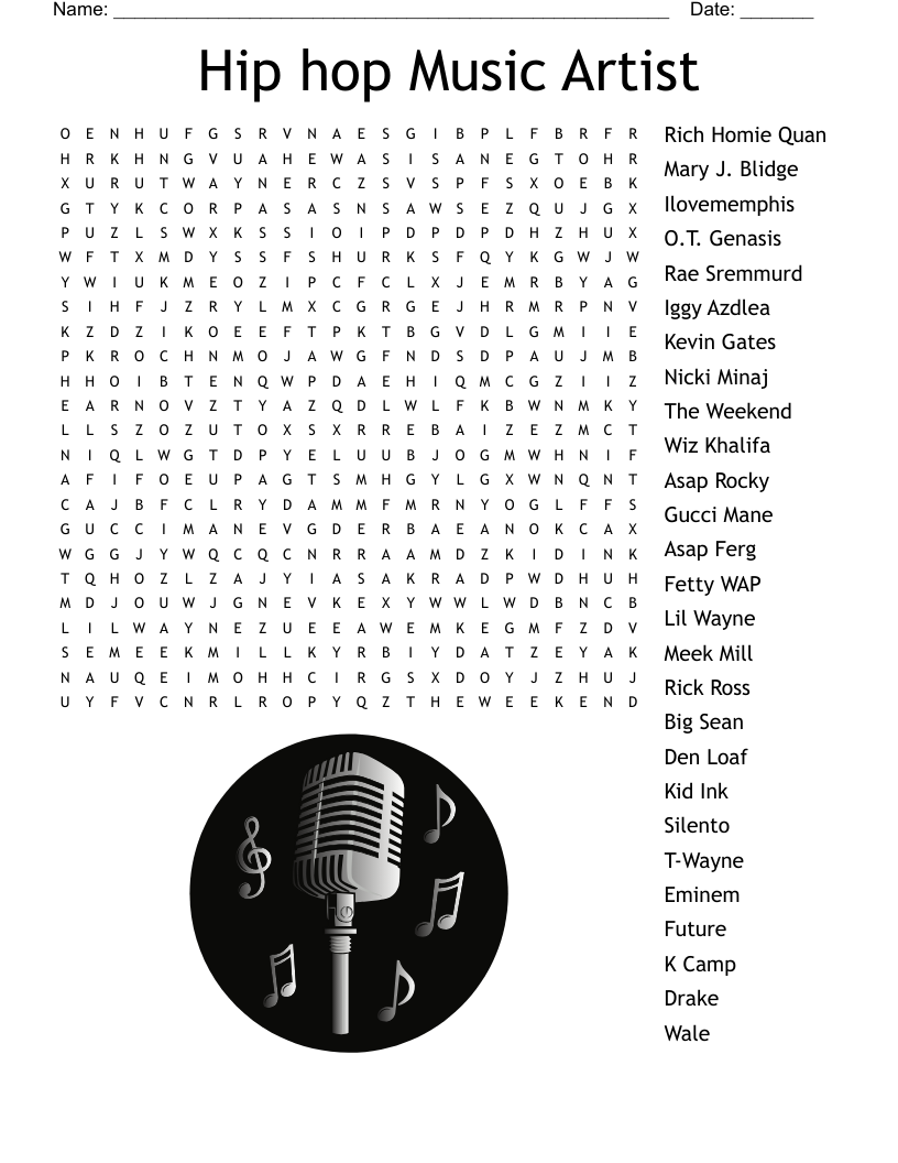 Urban amp Hip Hop Crosswords Word Searches Bingo Cards WordMint